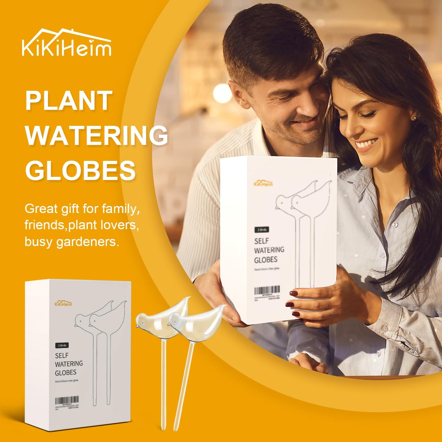 REUUY KiKiHome - Goteros de agua para plantas, bombillas de vidrio para plantas, globos de riego automático para plantas, dispositivo de riego automático para plantas de interior y exterior, 2 pájaros