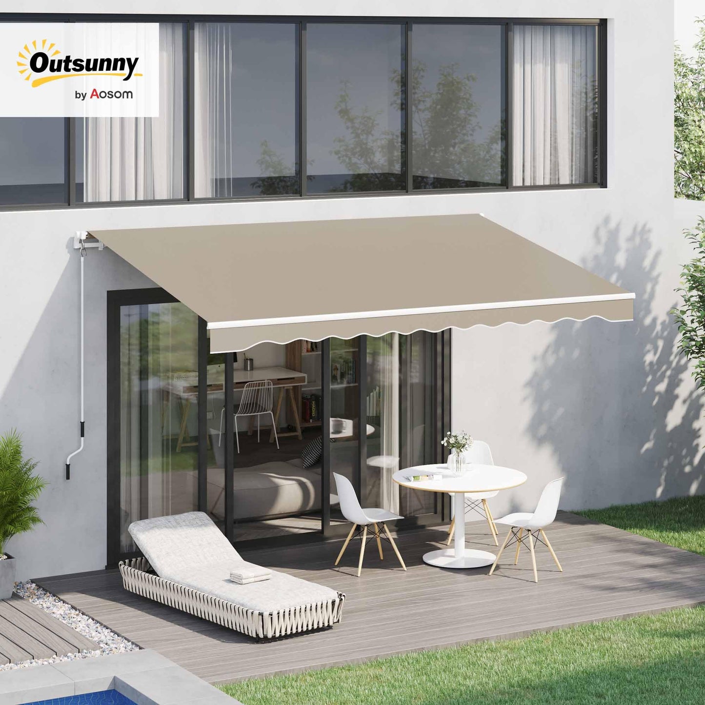 Outsunny Toldo para Patio Balcón Terraza y Jardín con Brazo articulado de Aluminio y Tela de Poliéster de 280g/m2 400x250cm (Marrón)