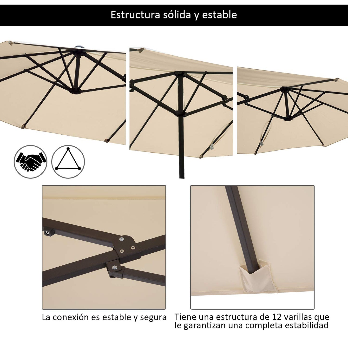 Outsunny Sombrilla Parasol Doble para Jardín Sombrilla Gigantede para Playa Carpas Toldos de Terraza Tela de Poliéster Protección Solar UV 4.6x2.7x2.4m Crema