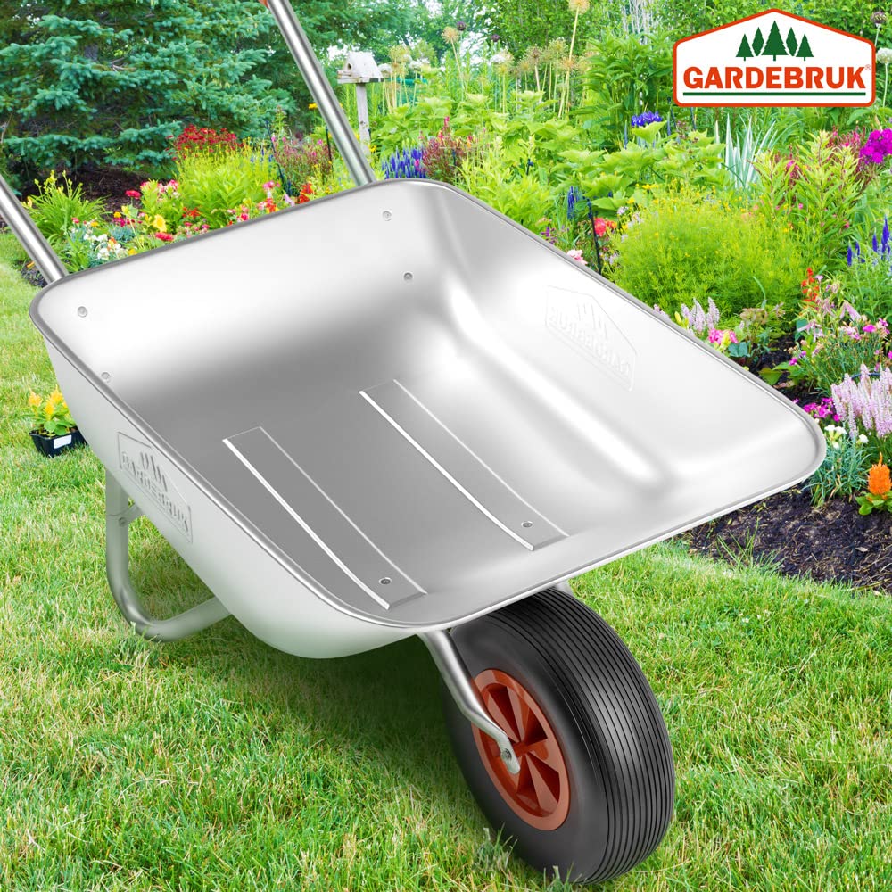 GARDEBRUK® Carretilla de Obra Acero Galvanizado Carga 100Kg 80L Herramienta para Jardinería Construcción