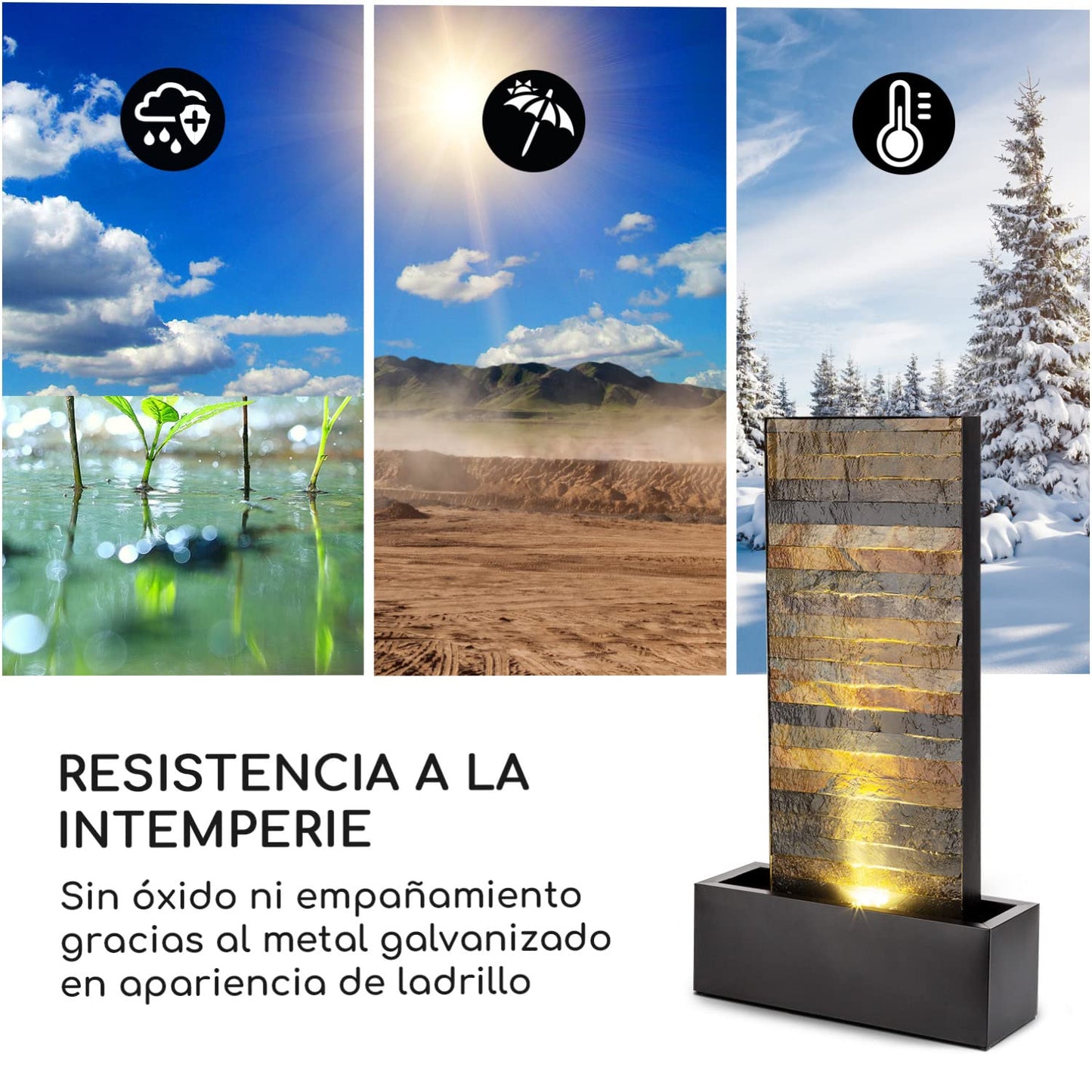 Blumfeldt Raincastle - Fuente para Patio, Circulación Continua del Agua en Circuito Cerrado, 8W, Certificado de protección IPX8, Metal zincado, estética ladrillo, Interior y Exterior, Gris