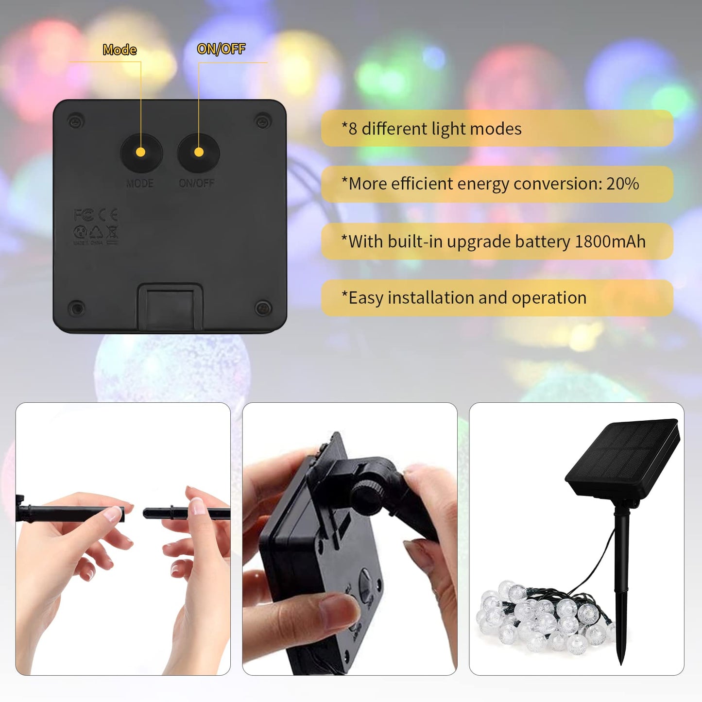 YzzYzz Guirnaldas Luces Exterior Solar 14M, 80 LED Cadena de Luces Solares para Exteriores, 8 Modos & Impermeable Luces Navidad Guirnalda LED para Terraza, Fiestas, Bodas, Patio, Jardines, Interior