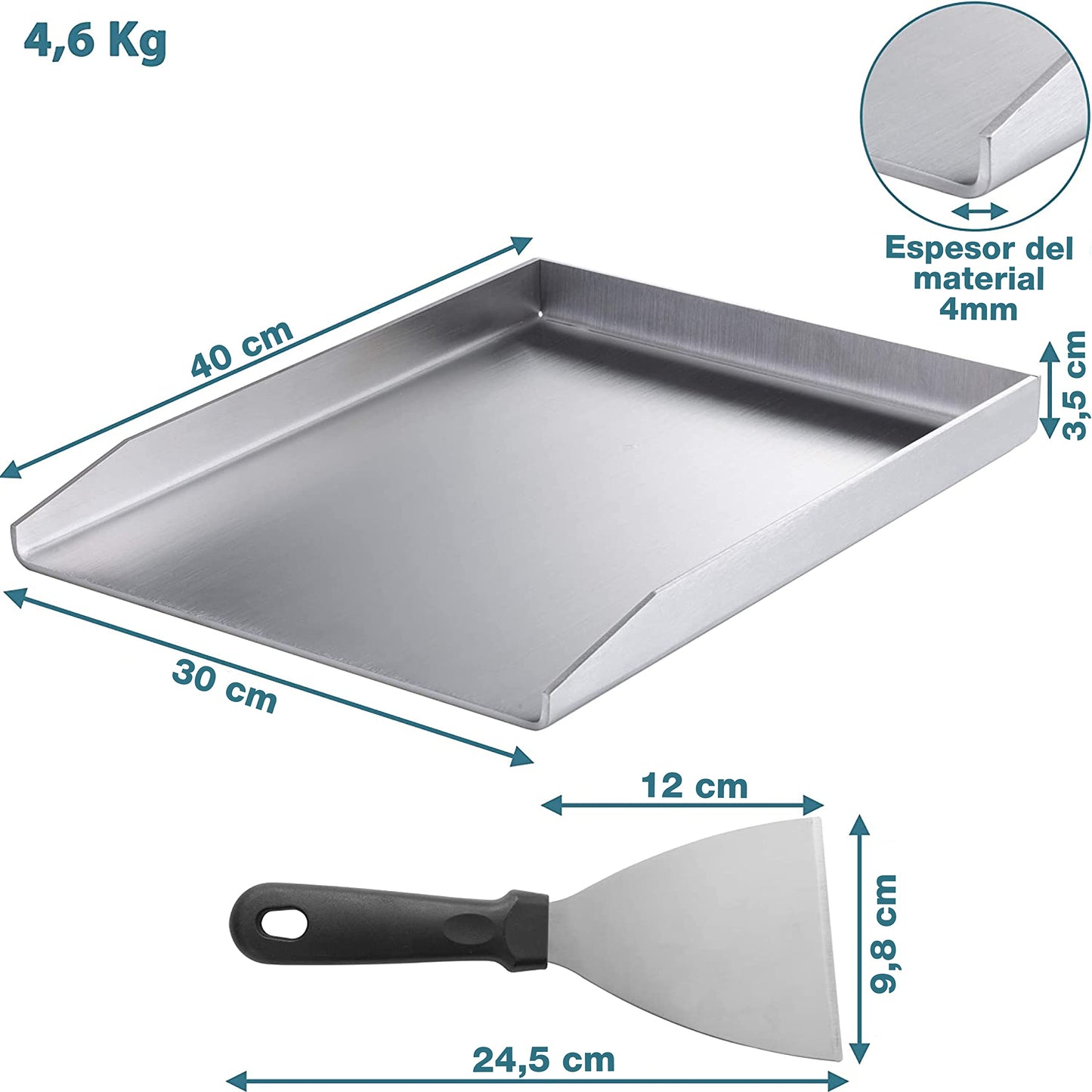 Smartpeas Plancha Barbacoa De Acero Inoxidable 20 X 30 Cm Para Muchas Barbacoas De Carbón & Gas +Raspador Bbq
