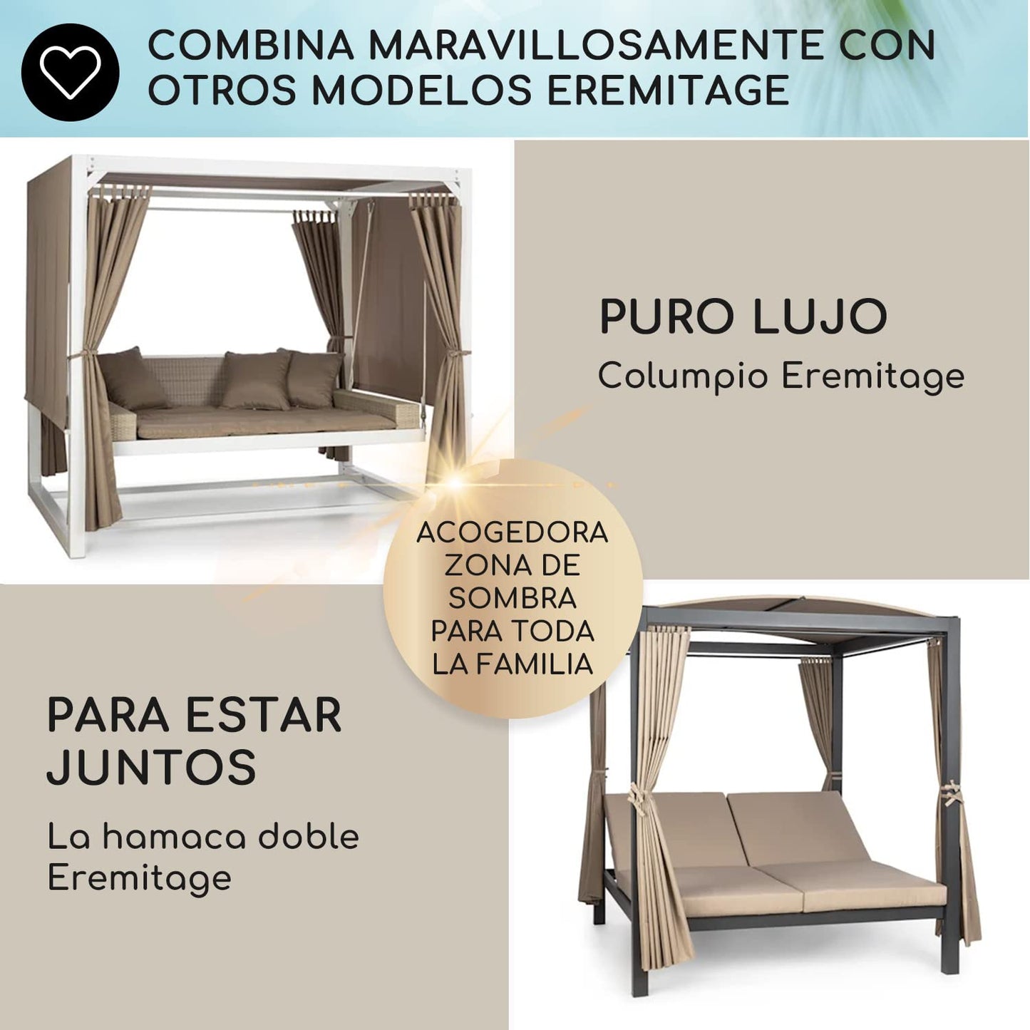 blumfeldt Cama/Tumbonas Jardin Exterior, Tumbona Doble de Ratán con Techo Solar Impermeable, para Piscina 2 Plazas, Sofá Ratán, Hamacas Respaldo Ajustable