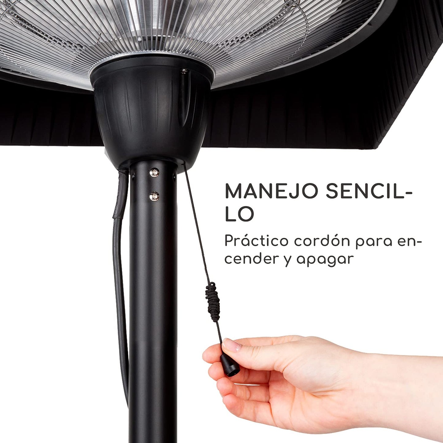 blumfeldt Loras Style - Calefactor eléctrico infrarrojo, Potencia de 1500 W, hasta 30 m², Sistema ComfortHeat, Cuerda de tracción, Pantalla con Cubierta de Tela, Negro