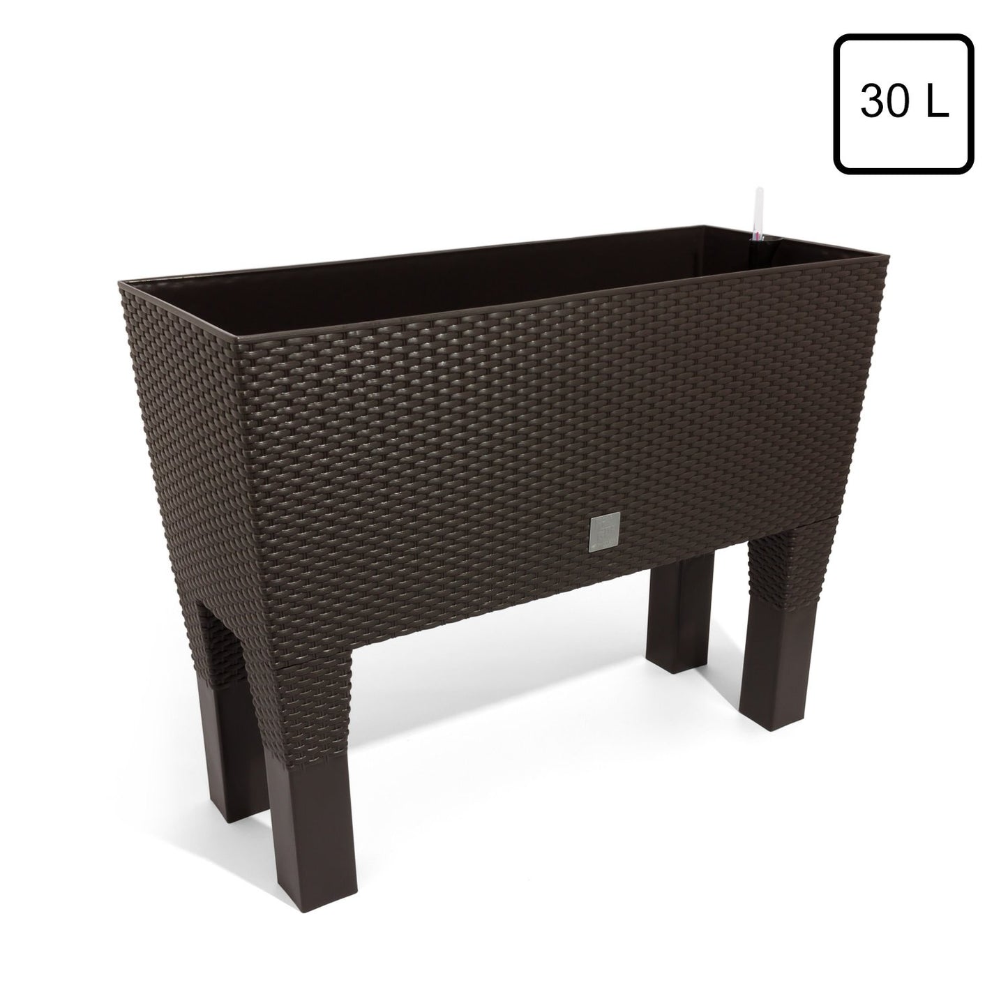 Jardinera alta rectangular 30 litros con autorriego color ocre oscuro 60 x 25 x 46 cm con patas