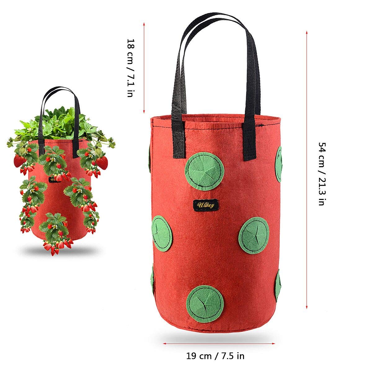 Ulikey 2Pcs Bolsas de Cultivo de Fresa, 3 Gallones Bolsa para Plantas Fresas Bolsa de Macetas Colgantes con Asas No Tejidos Transpirables con 13 Agujeros para Papas, Tomates y Fresas (2pcs - Rojo)