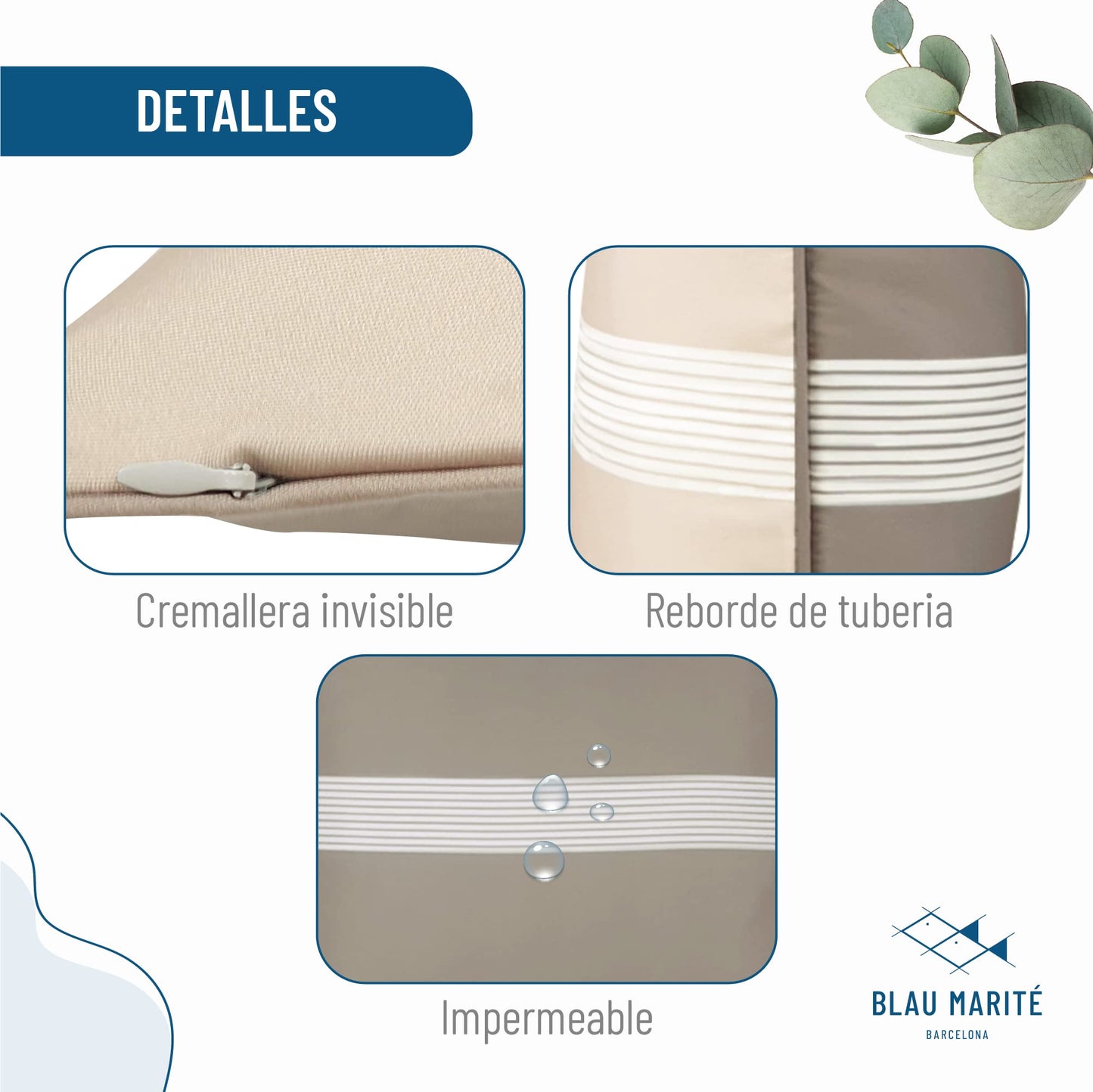 Blau Marité Pack 2 Fundas Cojín Decorativo Impermeables y Anti-Manchas. Suaves y agradables al Tacto. Ideal para Interior y Exterior. (Marrón / 50x50cm)