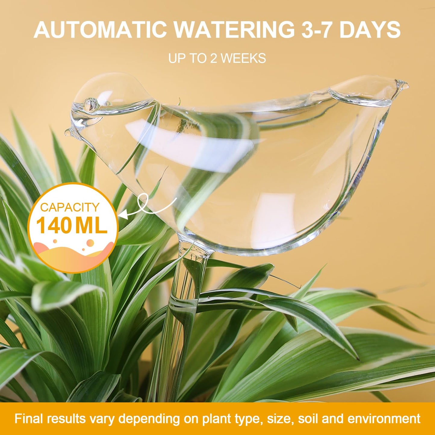 REUUY KiKiHome - Goteros de agua para plantas, bombillas de vidrio para plantas, globos de riego automático para plantas, dispositivo de riego automático para plantas de interior y exterior, 2 pájaros