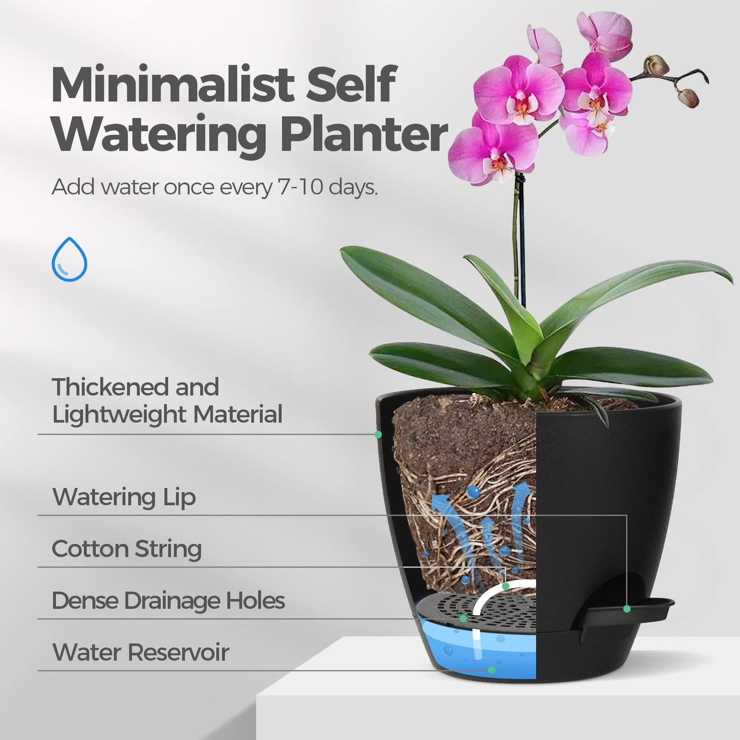 T4u 13/14/15/16.5/18CM macetas de Auto-riego, macetas de Auto-riego con indicador de Nivel de Agua, macetas de Interior al Aire Libre, macetas de para Las Plantas de la casa de Flores de Hierbas