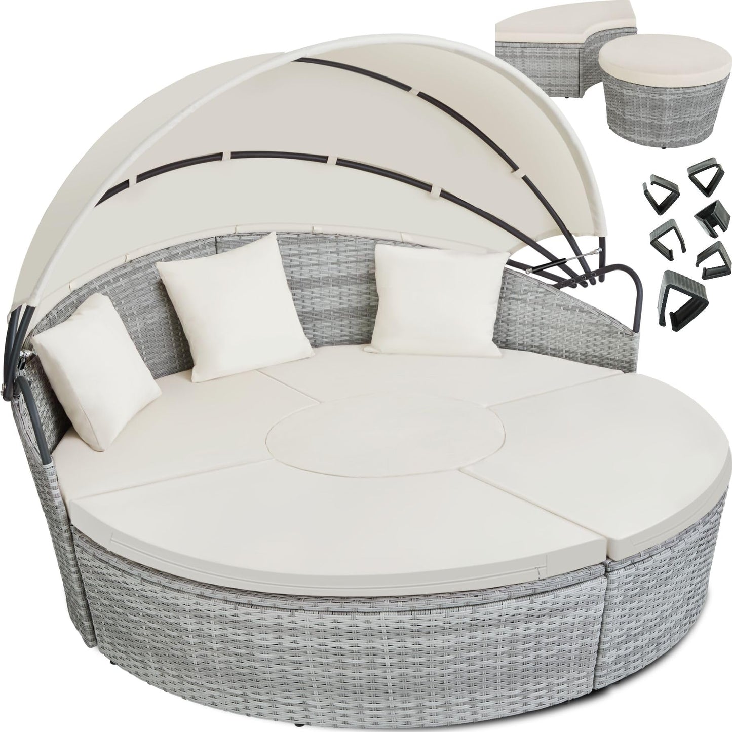 TecTake® Isla de Ratán con Cojines, Conjunto Jardín con Toldo Corredizo Plegable, Muebles Jardín Exterior con Estructura en Acero y Resistente a la Intemperie, Conjunto Terraza Combinable - Gris Claro
