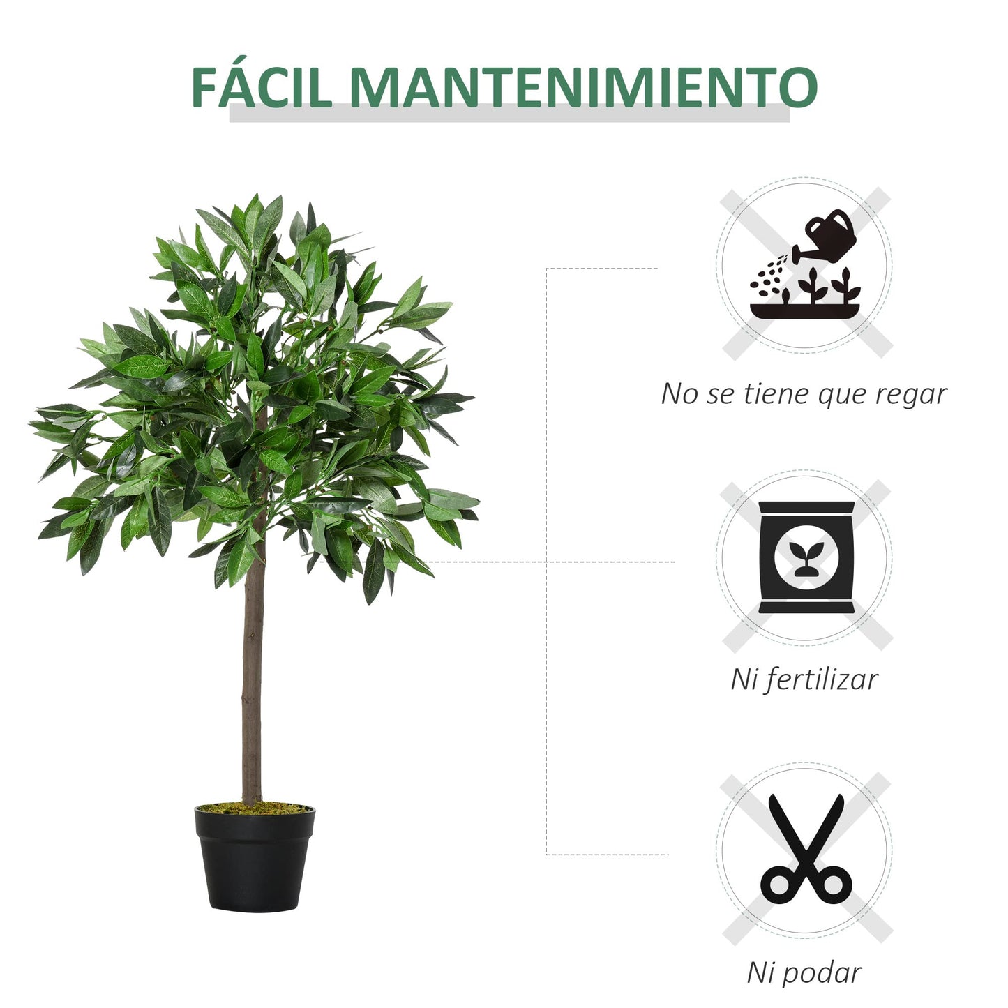 Outsunny 2 Plantas Artificiales de 90 cm de Altura Árboles de Laurel Decorativos con Maceta para Hogar Salón Uso en Interiores Verde