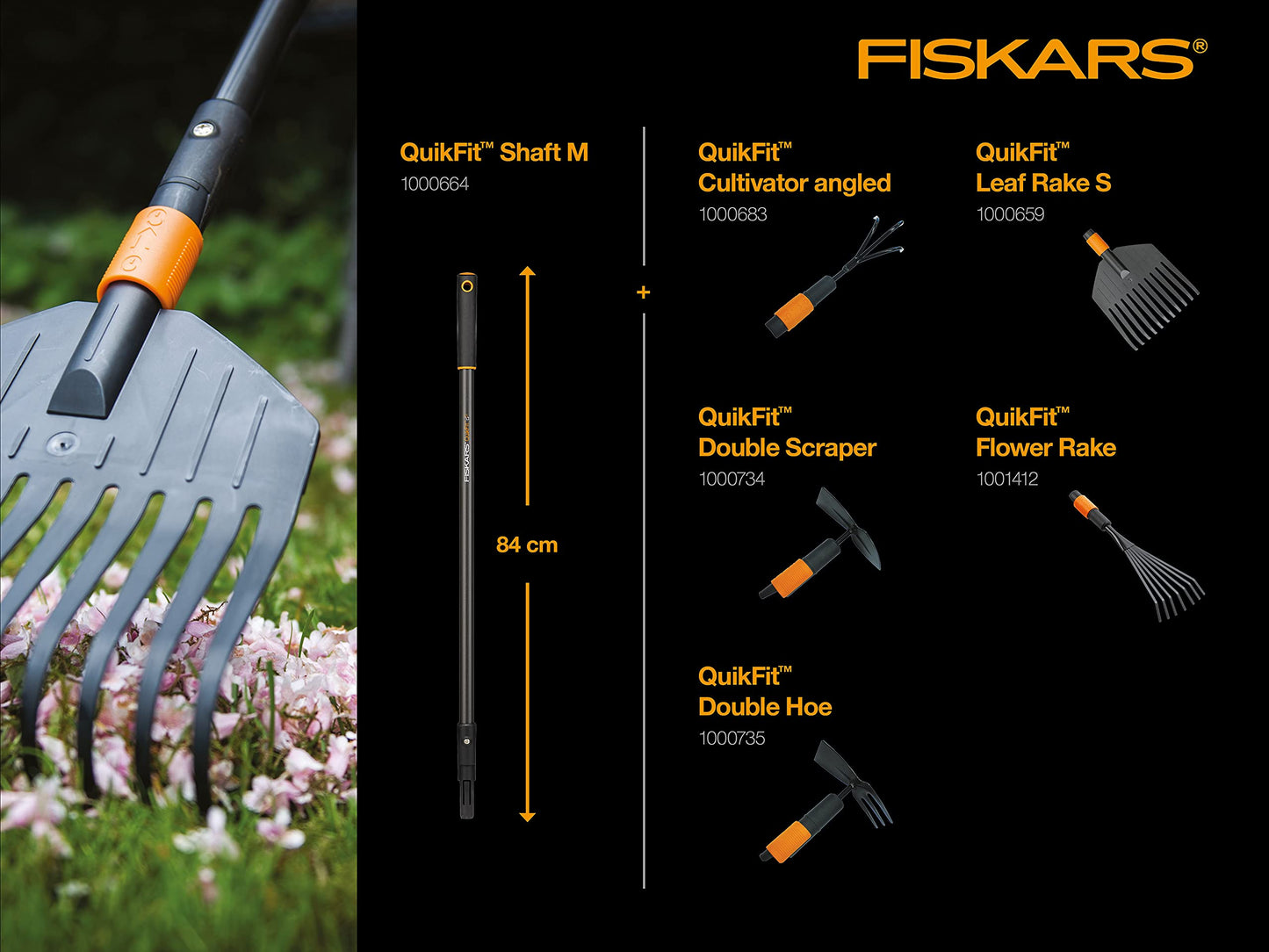 Fiskars Rastrillo pequeño para hojas, cabeza de la herramienta, 11 dientes, Longitud: 21,3 cm, dientes de plástico, Negro/Naranja, QuikFit, 1000659