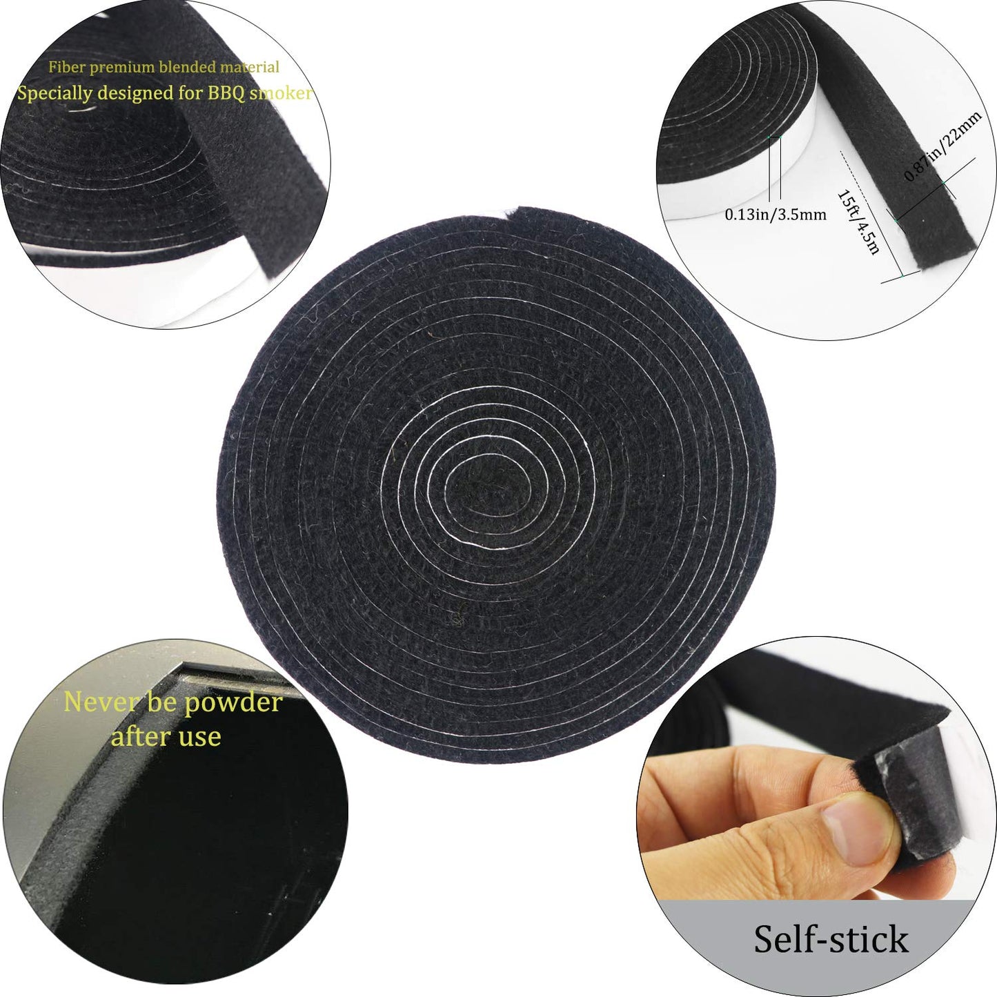 LANUCN Reemplazo de la Junta de la Parrilla de Ajuste para BBQ Kamado Big Green Egg BBQ Accesorios Set (15'x7/8''x1/8'' Negro)