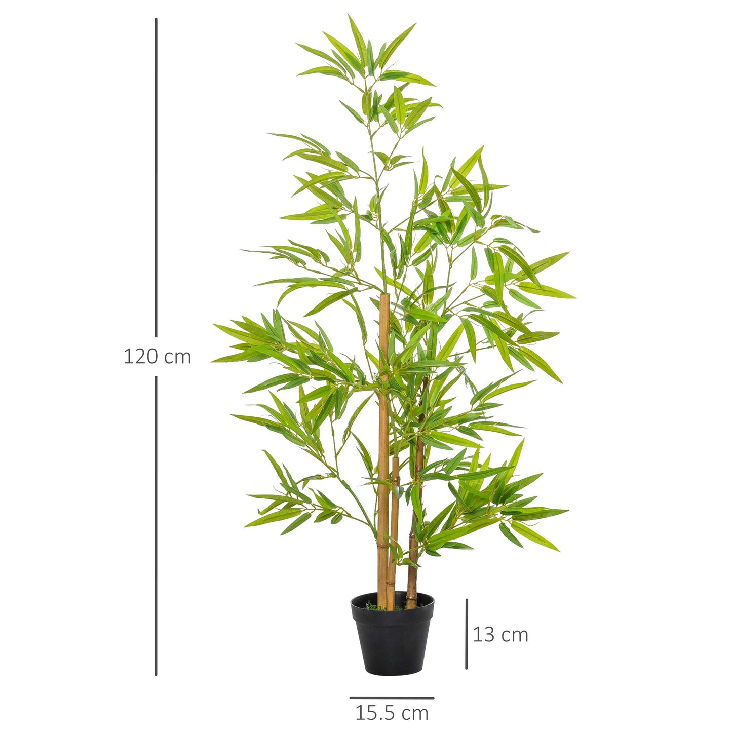 Outsunny Planta Artificial de Bambú 120 cm Árbol Artificial en Maceta Decorativa para Interior Exterior Hogar Salón Oficina Ø15,5x120 cm Verde