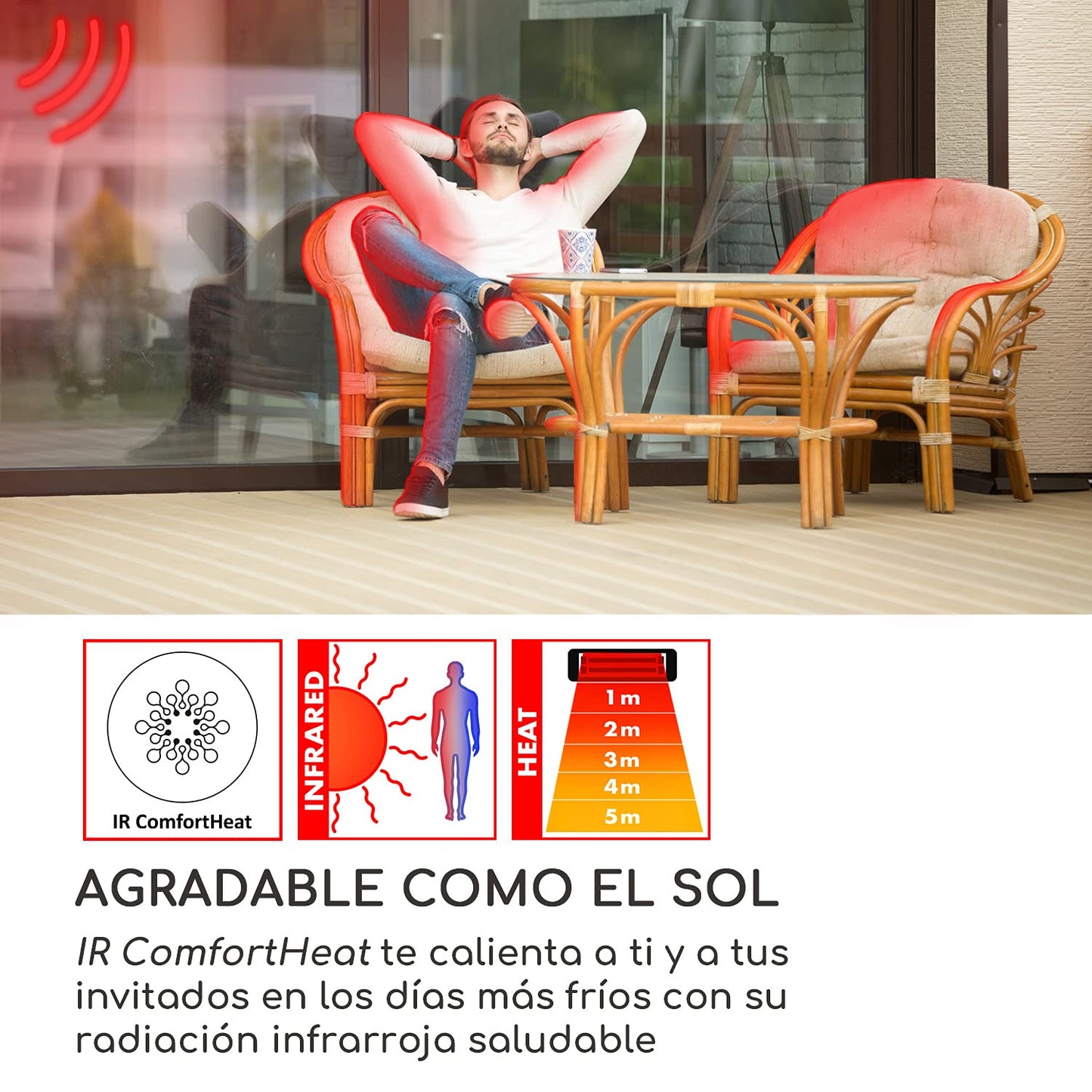 blumfeldt Loras Style - Calefactor eléctrico infrarrojo, Potencia de 1500 W, hasta 30 m², Sistema ComfortHeat, Cuerda de tracción, Pantalla con Cubierta de Tela, Negro