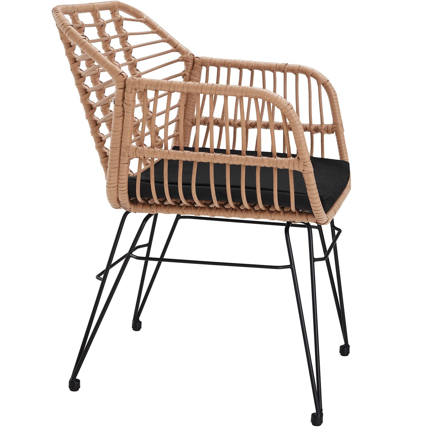 TecTake® Conjunto Jardín Exterior de Ratán y Acero para 2 Personas, Muebles Jardín Exterior Resistentes a Intemperie, 2 Sillas con Cojines (Fundas Extraíbles), 1 Mesa con Cristal - Natural