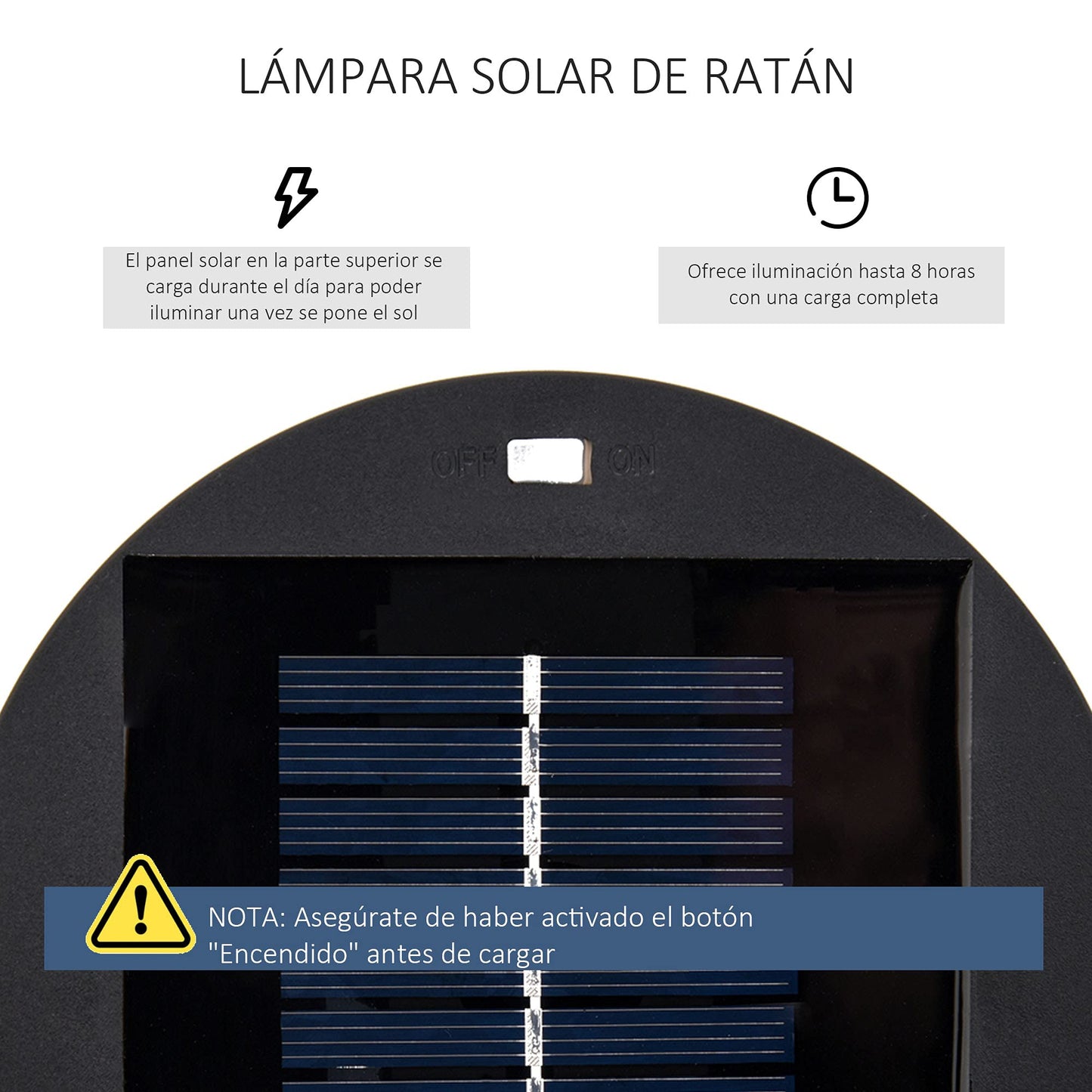 Outsunny Lámpara de Pie de Mimbre Ratán de Energía Solar con LED 0,8 W Interruptor de Control de Luz Automático Decoración para Exterior Ø21,5x61 cm Marrón