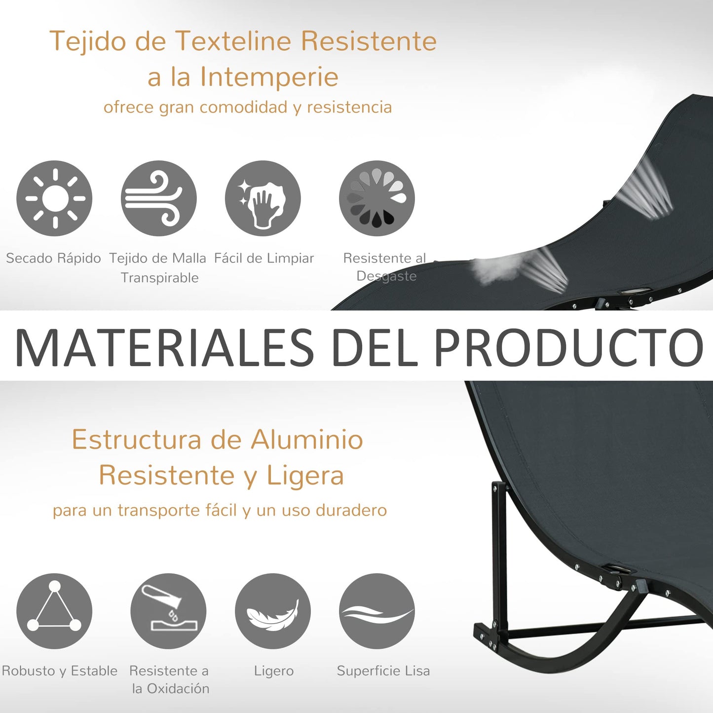 Outsunny 2 Tumbonas Plegables de Aluminio en Forma de S Ergonómica con Tela Texteline para Piscina Patio Jardín Terraza 165x61x63 cm Negro