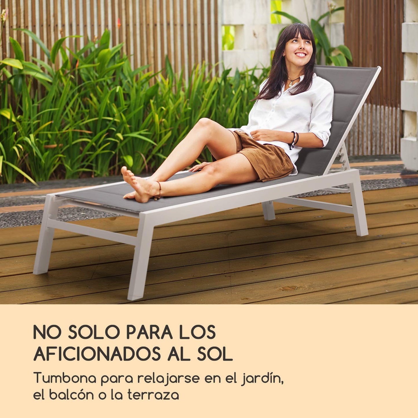 blumfeldt Renazzo Lounge Hamaca - Tumbona, para Exteriores, Superficie de 65 x 93 x 165 cm, Respaldo Regulable en 6 Alturas, Superficie Acolchada e hidrófuga, ComfortMesh, Blanco