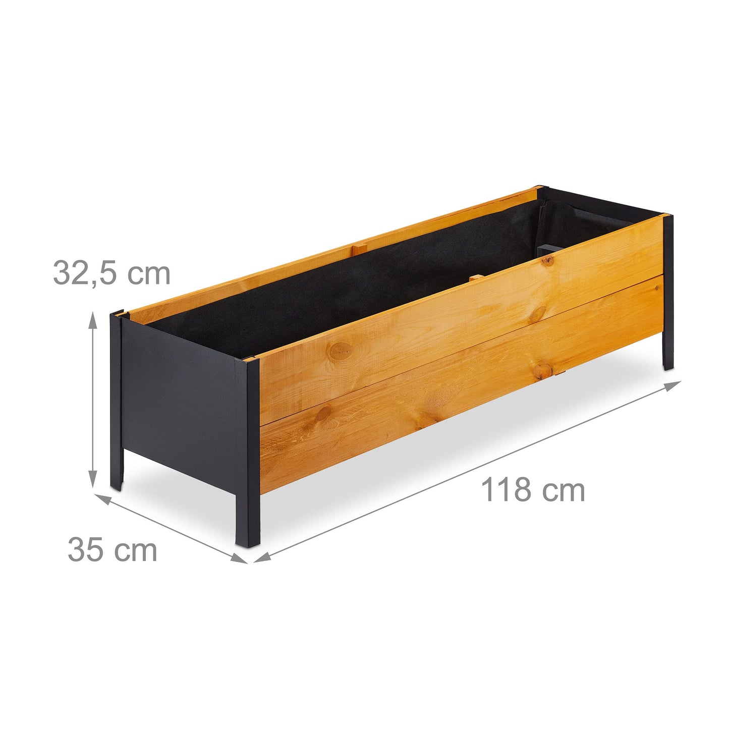 Relaxdays Huerto Urbano con Tela, 32,5x118x35 cm, Jardinera Madera Terraza, Balcón y Jardín, Rectangular, Marrón Natural