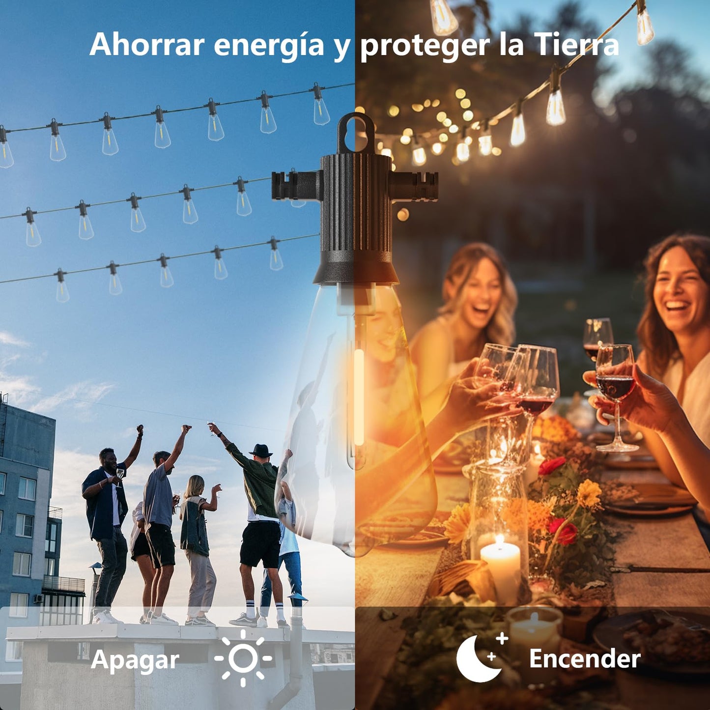ZOTOYI Guirnaldas Luces Exterior Solar 15 Metros, ST38 Guirnaldas Luminosas de Exterior Solar con 24+2 LED Bombillas, 4 Modos Luz, IP65 Impermeable luces exterior solares para Jardín Fiesta Boda
