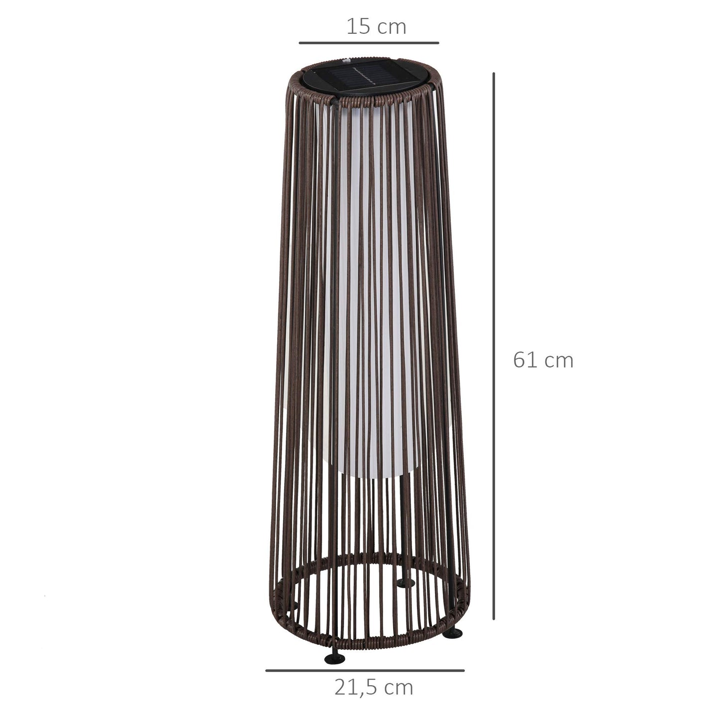 Outsunny Lámpara de Pie de Mimbre Ratán de Energía Solar con LED 0,8 W Interruptor de Control de Luz Automático Decoración para Exterior Ø21,5x61 cm Marrón