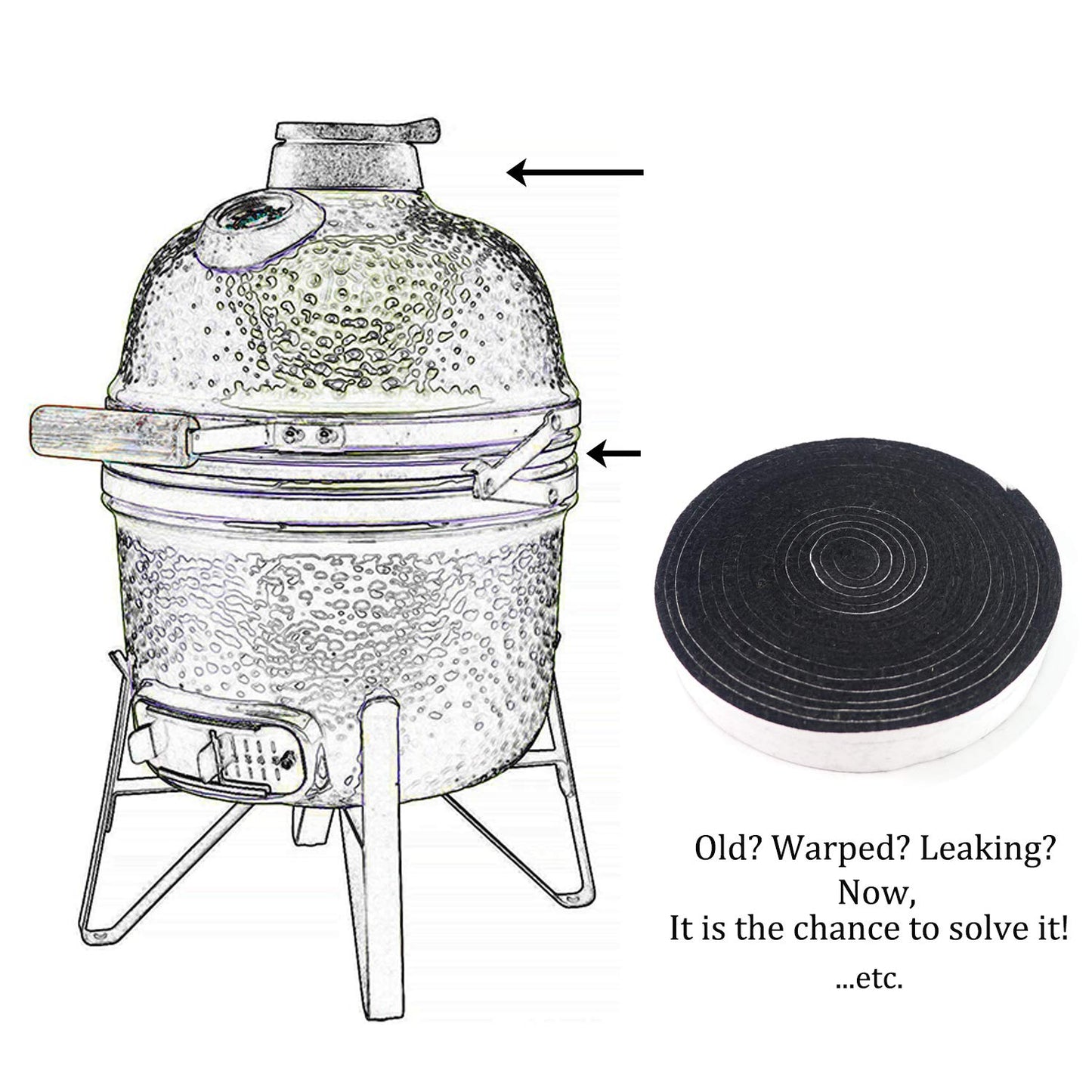 LANUCN Reemplazo de la Junta de la Parrilla de Ajuste para BBQ Kamado Big Green Egg BBQ Accesorios Set (15'x7/8''x1/8'' Negro)
