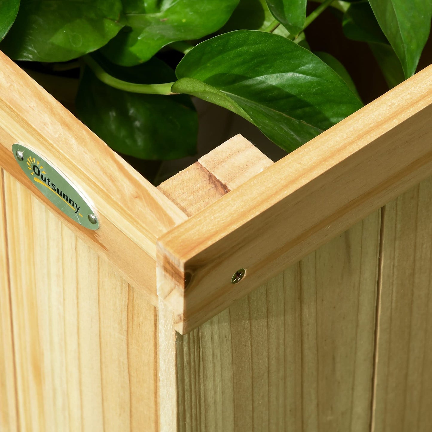 Outsunny Biombo Exterior de 3 Paneles de Madera con 4 Macetas Pantalla de Privacidad de Jardín con Orificios de Drenaje Separador de Ambientes para Terraza Patio 133x62x165 cm Natural