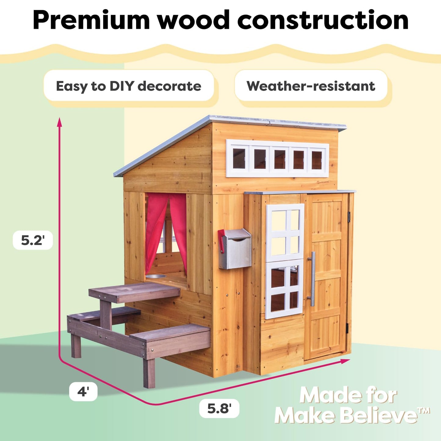 KidKraft Casita Infantil Moderna de Madera con Cocina de Juguete, Mesa y Banco para niños y niñas, casita de Juego para Exterior, jardín o Patio (00182)