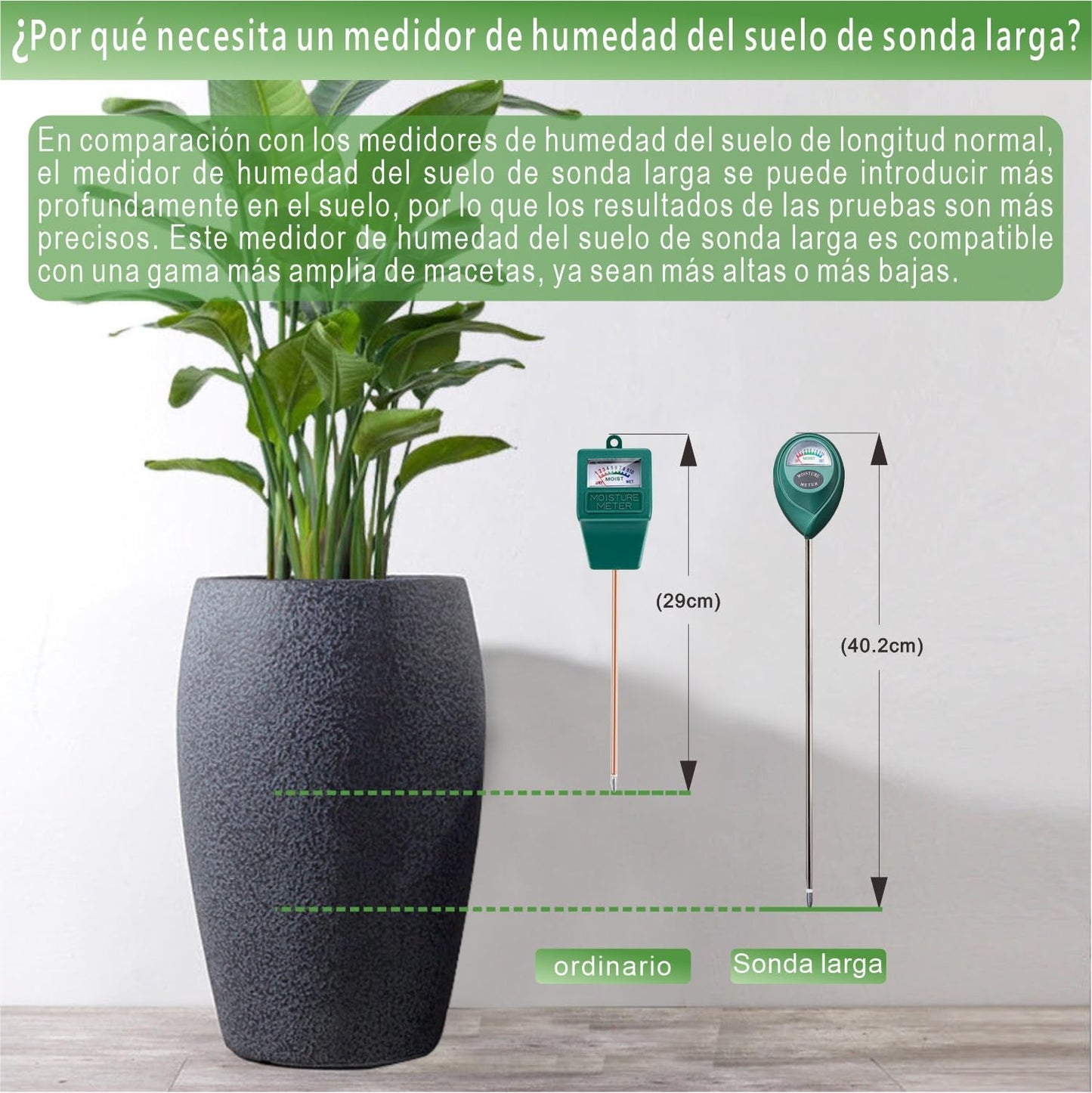 XLUX Medidor de Humedad de Suelo de Uso Profundo, Sensor indicador de Monitor de Agua, higrómetro para Plantas Grandes de Interior y Exterior, Flores, jardinería, Agricultura