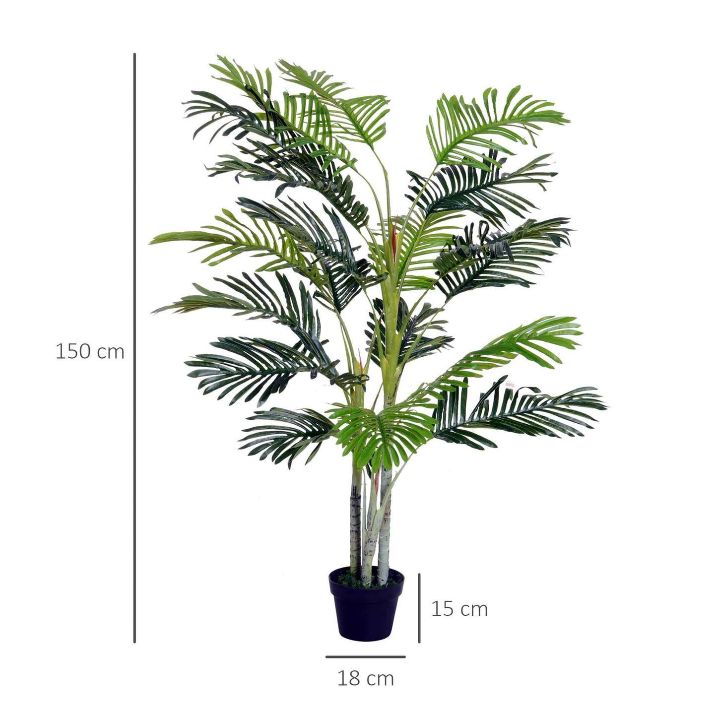 Outsunny Planta Artificial Palmera 150 cm Árbol Artificial con Maceta y Musgo para Decoración Interior Salón Oficina Balcón Ø18x150 cm Verde