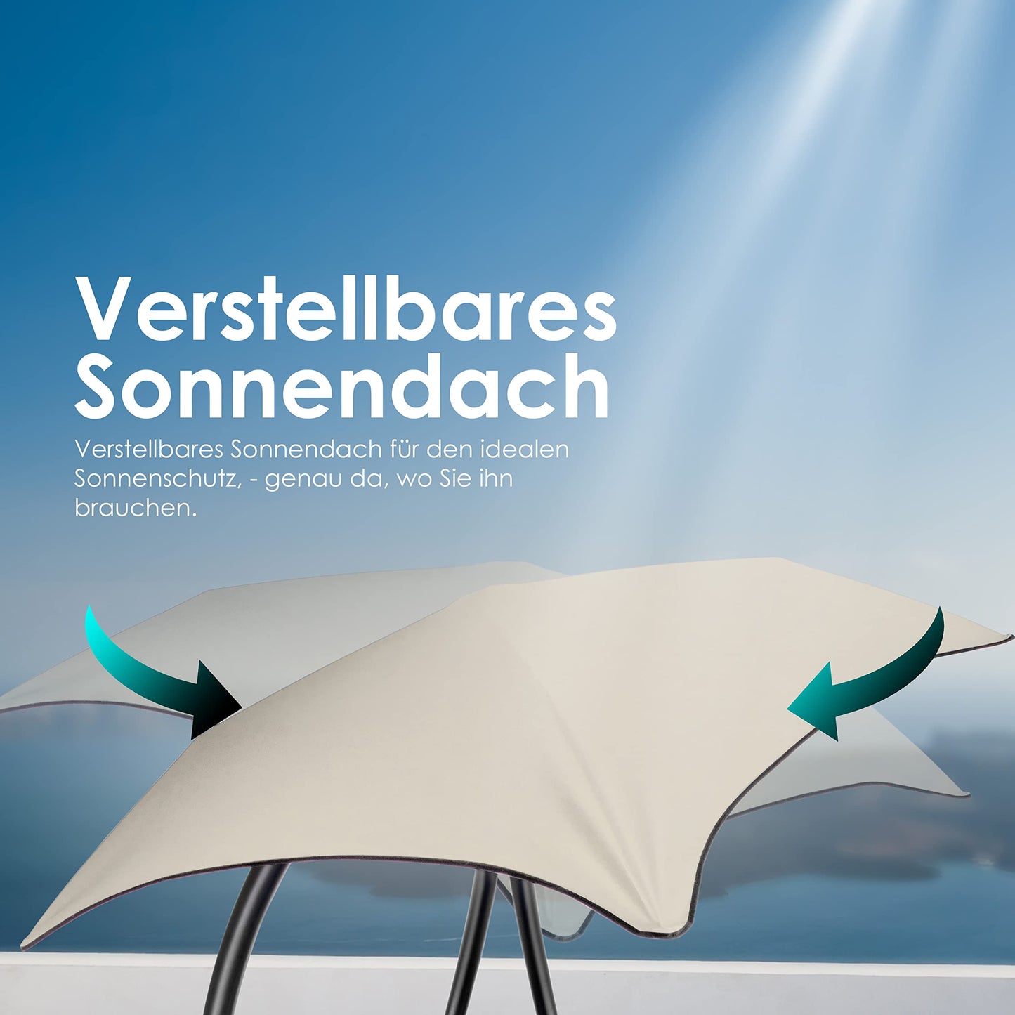 KESSER® Tumbona Flotante con Sombrilla | Hamaca Colgante Solar H200, L194, A100 cm | Reclinable Capacidad hasta 120 kg | Tumbona de Balanceo con Cojines y Almohada, Incluye Bolsa, Beige