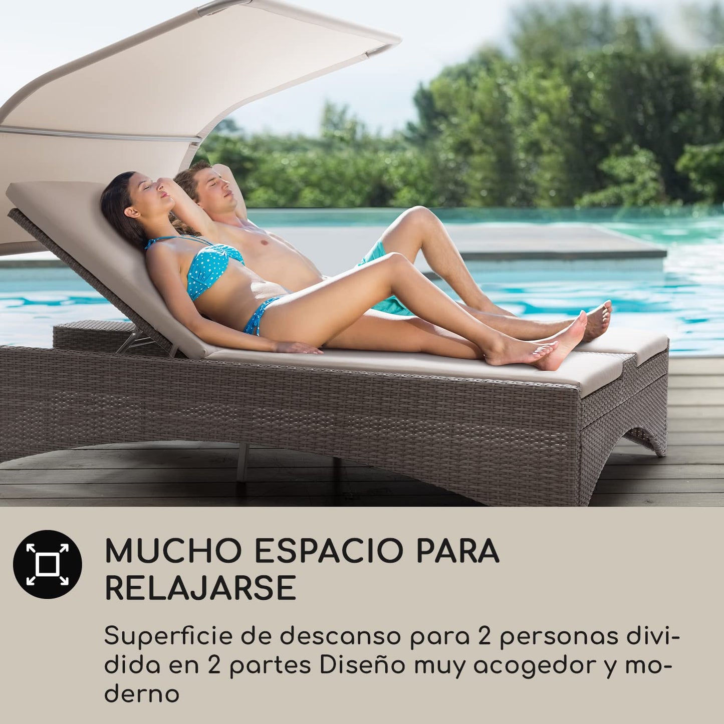 blumfeldt Cama/Tumbonas Jardin Exterior, Tumbona Doble de Ratán con Techo Solar Impermeable, para Piscina 2 Plazas, Sofá Ratán, Hamacas Respaldo Ajustable