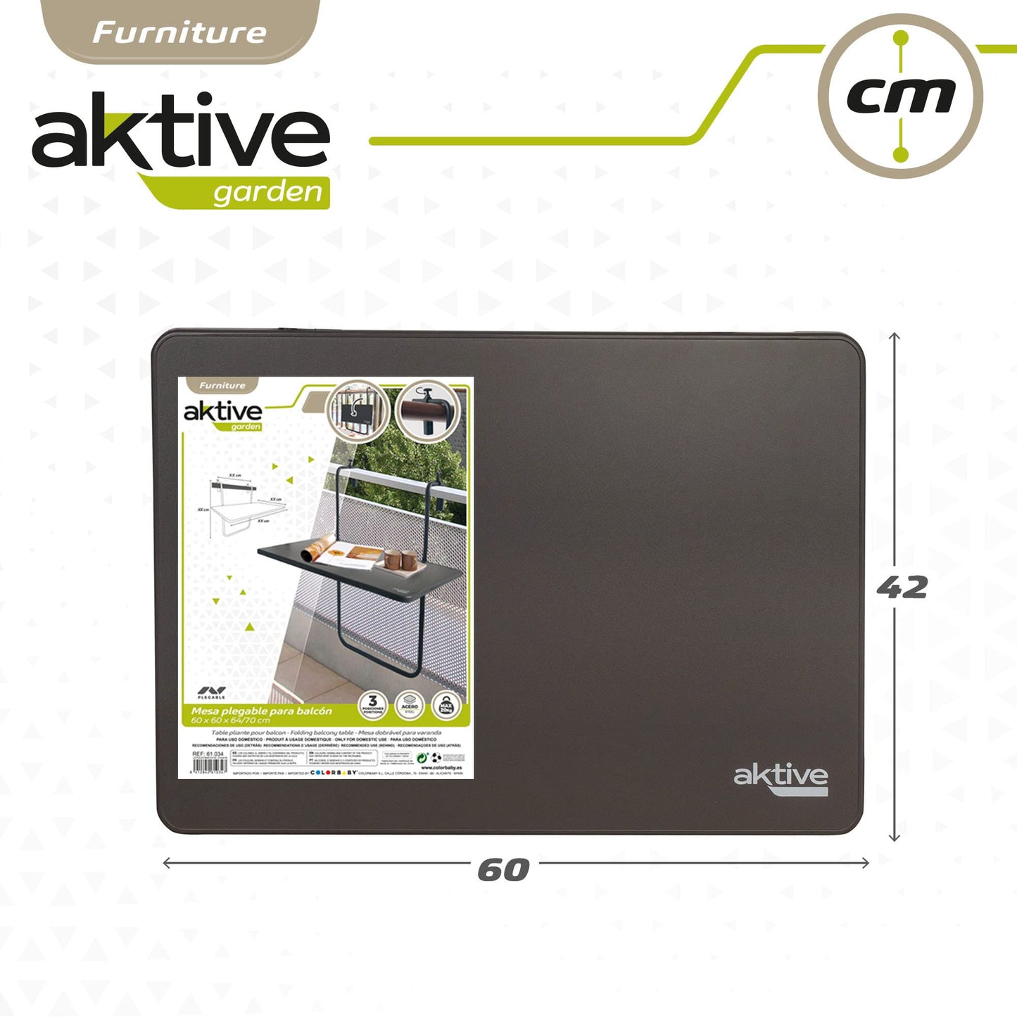 Mesa plegable balcón multiposición Aktive, Gris, 61034