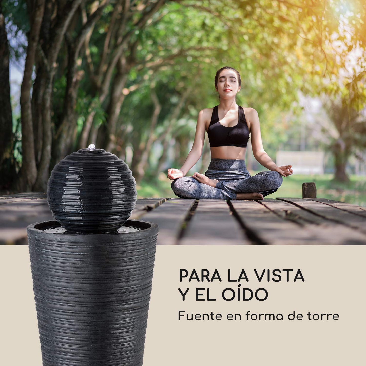 Blumfeldt Liquitorre XL Fuente Solar - Bomba de 200 l/h / IPX8, Panel Solar fotovoltaico de 2 W / 300 cm², Batería de 8 h de duración / 3,7 V / 2 Ah, Exteriores, Iluminación LED, Poliresina, Negro