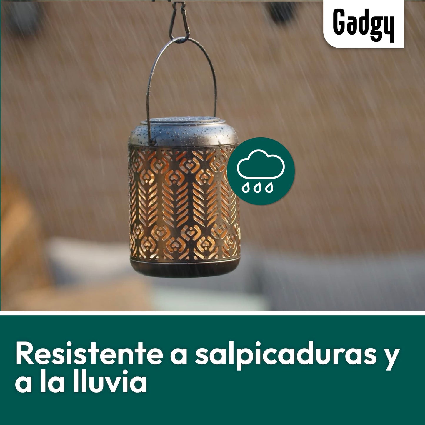 Gadgy Farolillos Solares Exterior | Juego De 2 | Farolas De Jardin y Terraza | Luces LED | Luz Solar de Metal Negro y Dorado | IP65 Impermeable
