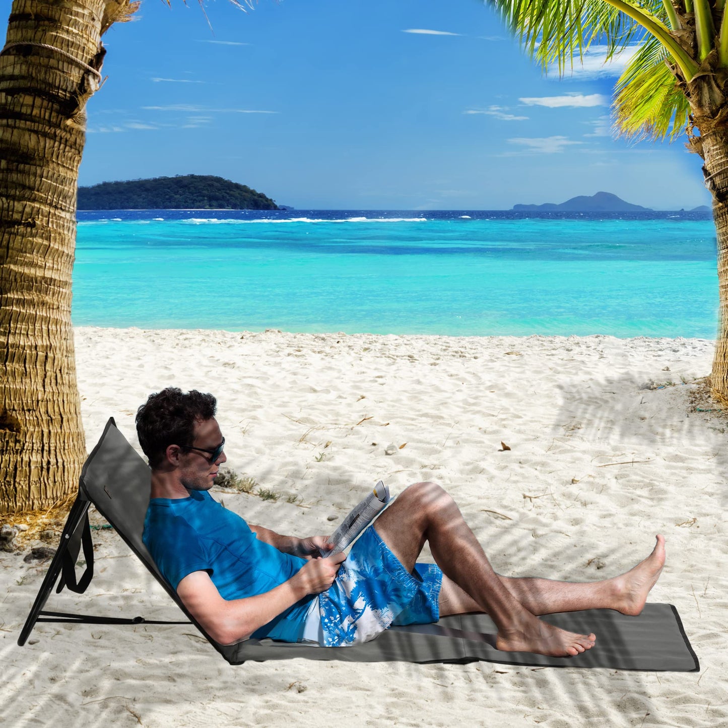 Outsunny Conjunto de 2 Esterillas de Playa Plegable Esteras Acolchadas con Respaldo Reclinable y Bolsa de Transporte para Jardín 142x51x40 cm Gris