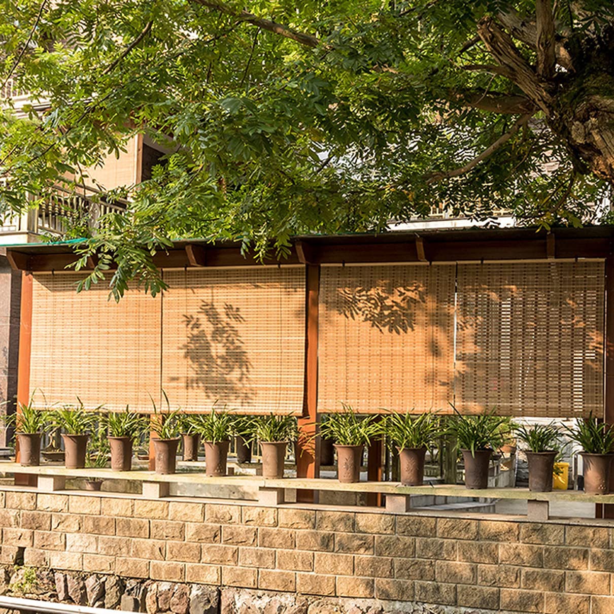 Persiana Bambu Exterior- Persiana Enrollable - de Madera,Estor Filtrado de Luz,Cortina Decorativa Anti-UV a Prueba de Polvo para Interior/Exterior (70x80cm/28x32in)