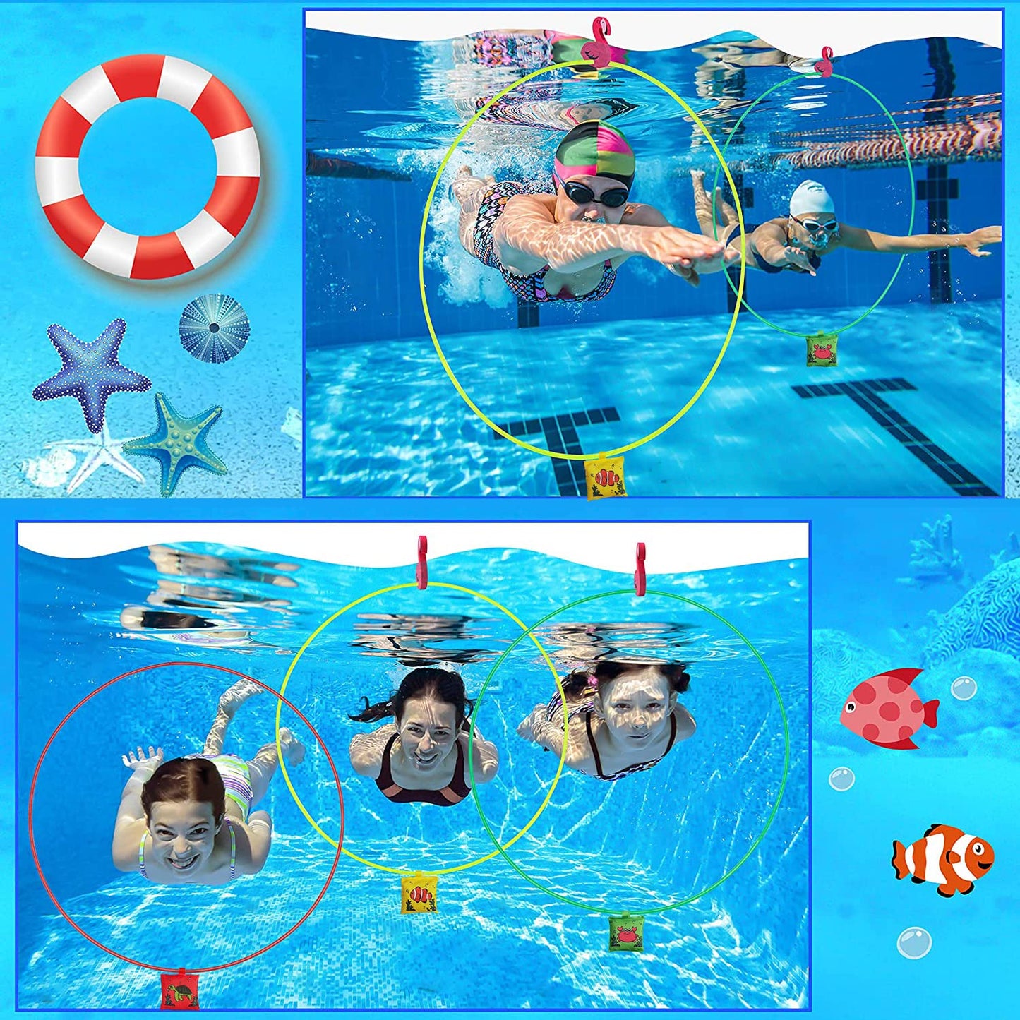 Anillos de Buceo para el Agua,Juguetes de Buceo,Anillos de Buceo, Juguetes para la Piscina Juego de Anillos de Buceo,Juguetes para el Buceo en la Piscina,Juguetes Subacuáticos para Niños