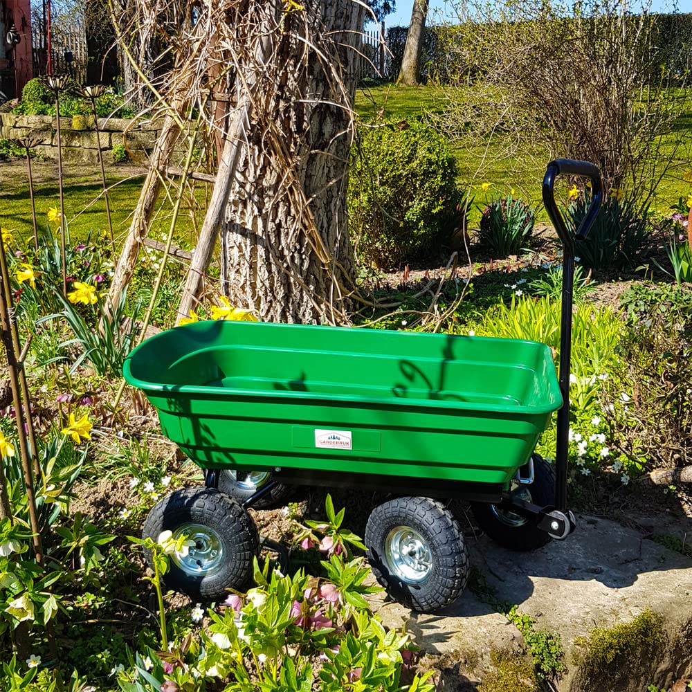 Gardebruk® Carretilla de Jardín Plástico Verde Neumático Ø26cm Carga 300Kg Carro de Mano Jardinería Obra