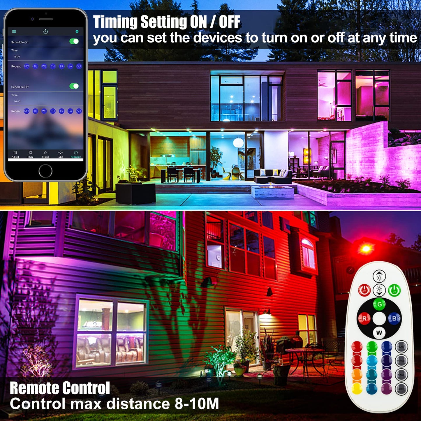 Foco LED RGB Exterior 50W, Indmird 2 Piezas Luz LED RGB de Pared con APP Bluetooth y Control Remoto, IP66 Impermeable Barras de Luz RGB de 16 Colore Proyector LED Para Interior Jardín Fiesta Halloween