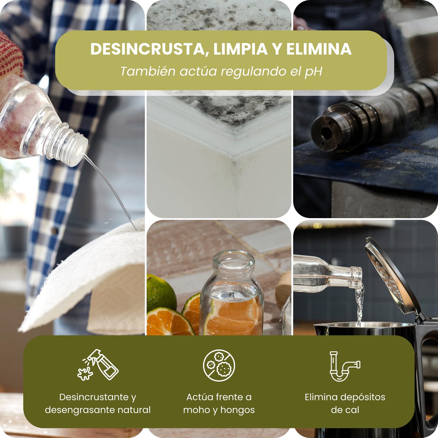 Bioky® Vinagre Concentrado al 20% - 1L – Origen Natural de Alcohol de Cereal – Sin Residuo - Acción Limpiador Profundo - Elimina Moho y Hongos (1L)