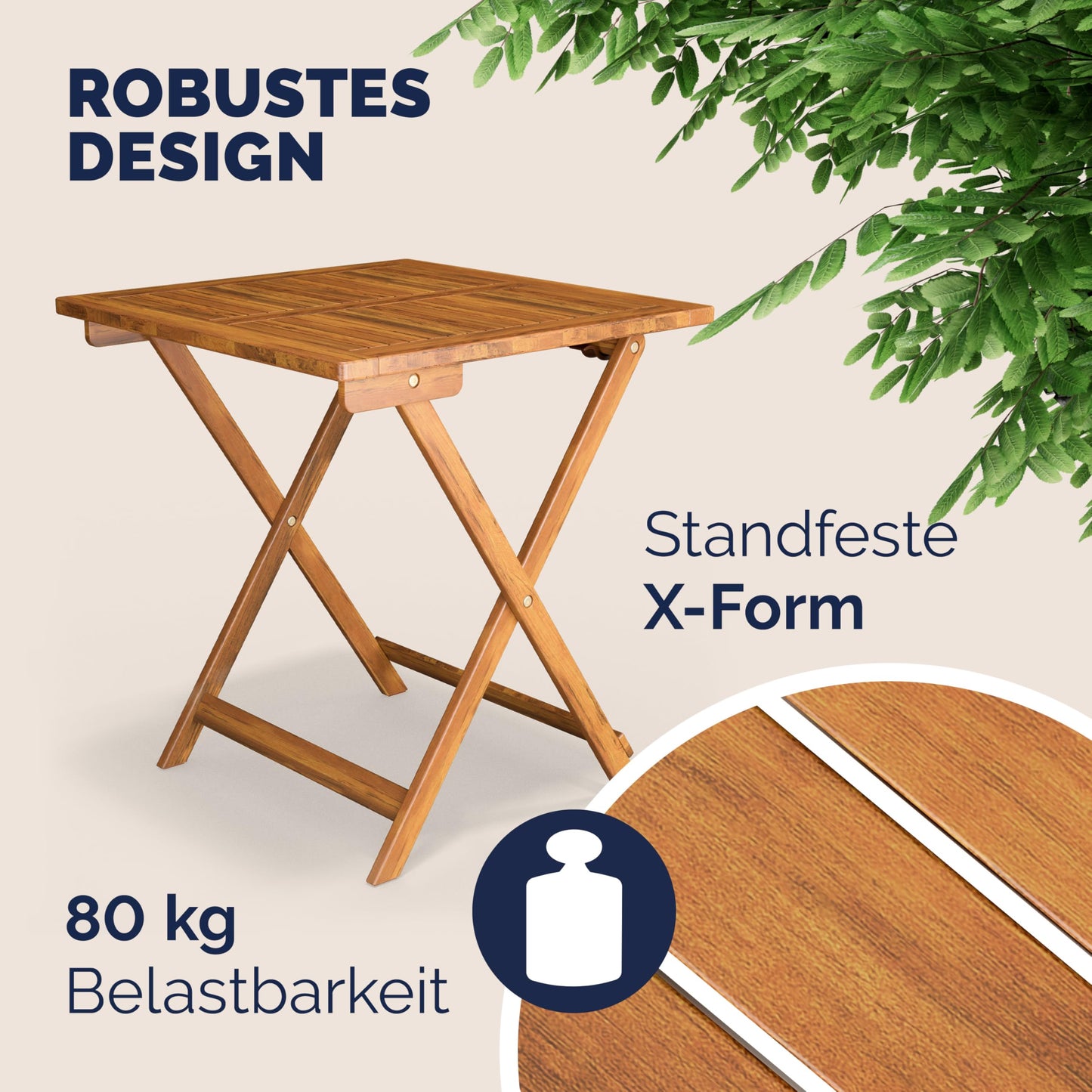 CASARIA® Set Muebles de Balcón 3 Pzs Mesa 2 Sillas Plegables Juego Completo Jardín Terraza Madera Acacia