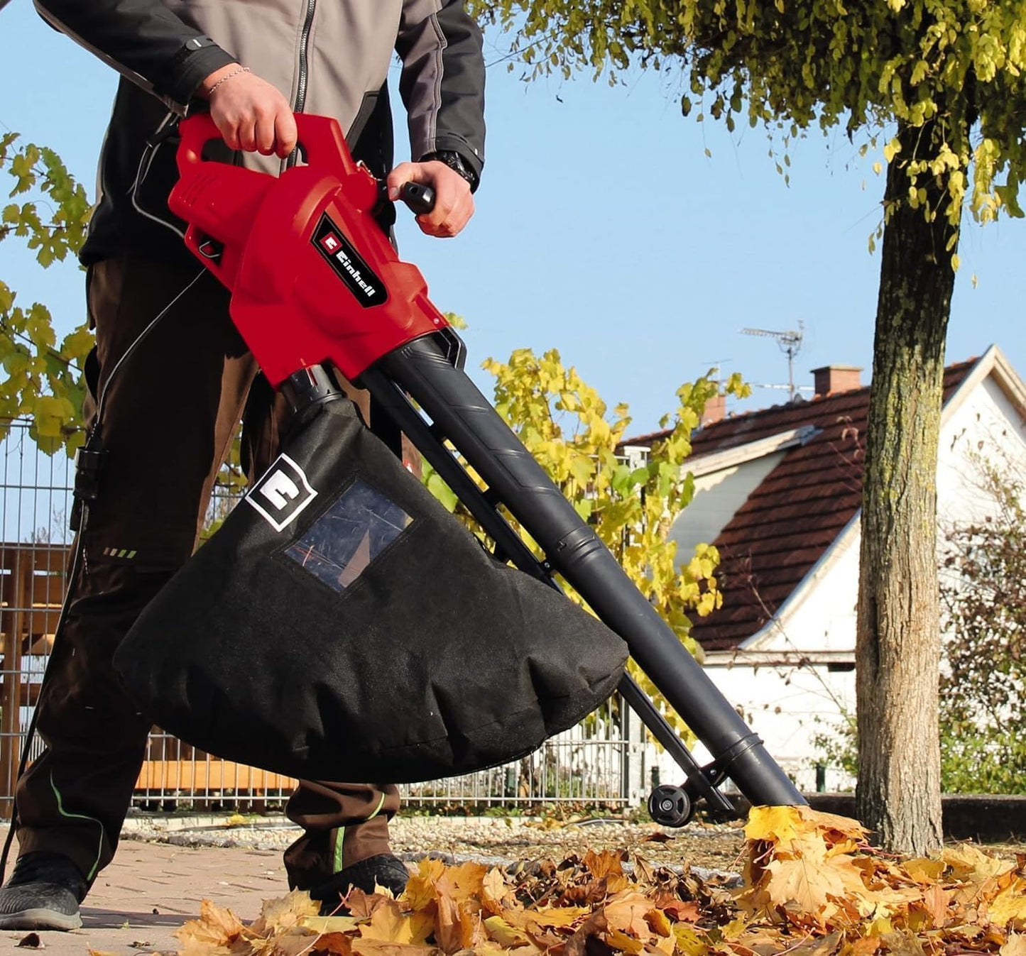 Einhell Aspirador eléctrico de hojas GC-EL 3024 E (aspiración/soplado, tubo de aspiración Ø 75 mm, capacidad 650 m³/h, función de trituración, relación 10:1, soplado 240 km/h, bolsa colectora de 40 l)
