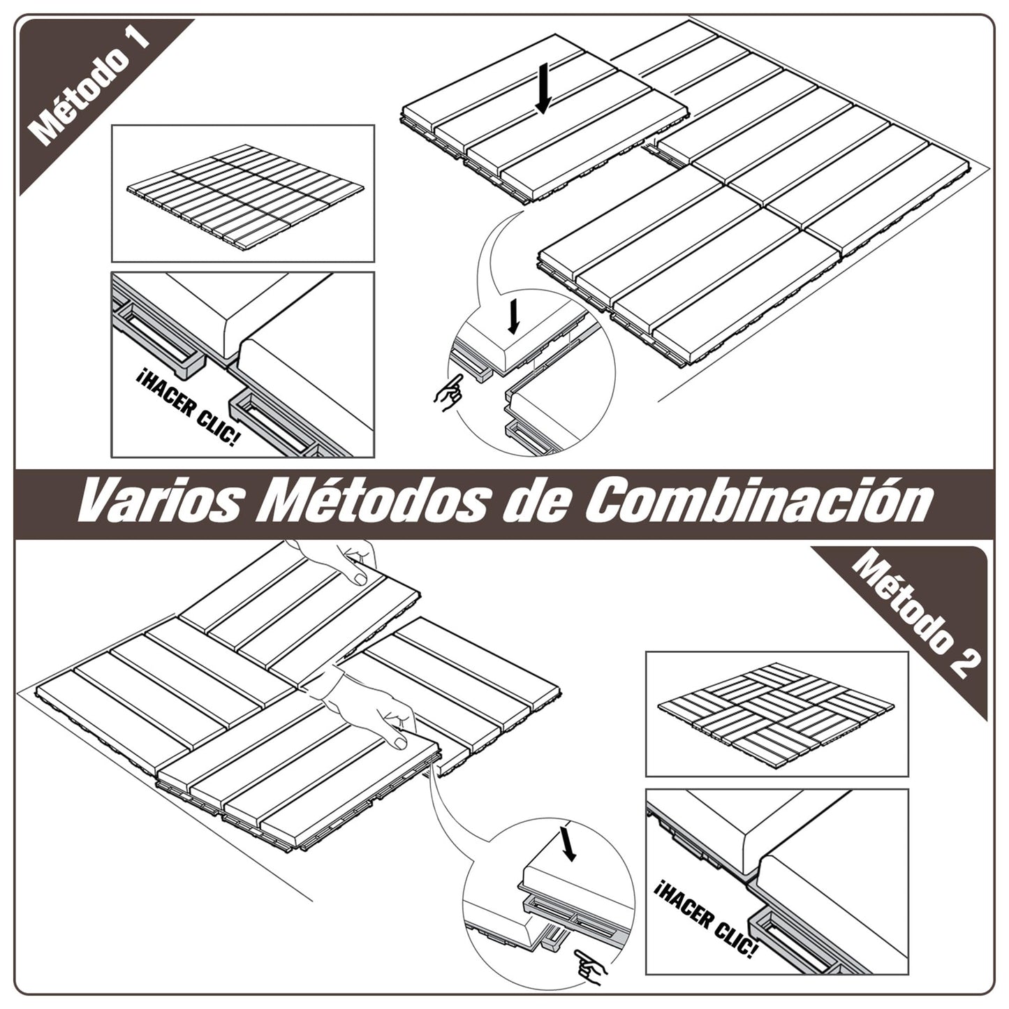 Outsunny Baldosas Cuadradas para Suelos Antideslizantes Exteriores Interiores Paquete de 9 Piezas 0.81 m² 30x30 cm Marrón