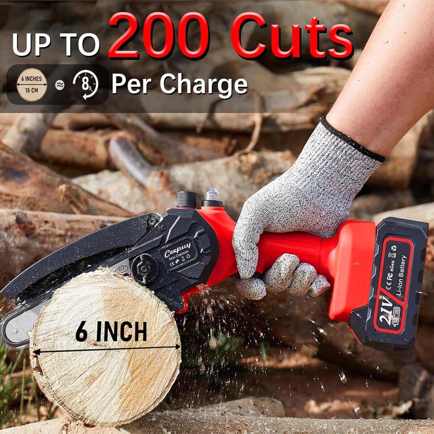 CEEPUY 2x4000mAh Mini Motosierra Bateria Motosierra a Bateria 6 Pulgadas, 880W Eléctrica Motosierra Sierra Electrica Podar Arboles Motosierra de Mano Mini Sierra Motosierra Pequeña Para Jardin