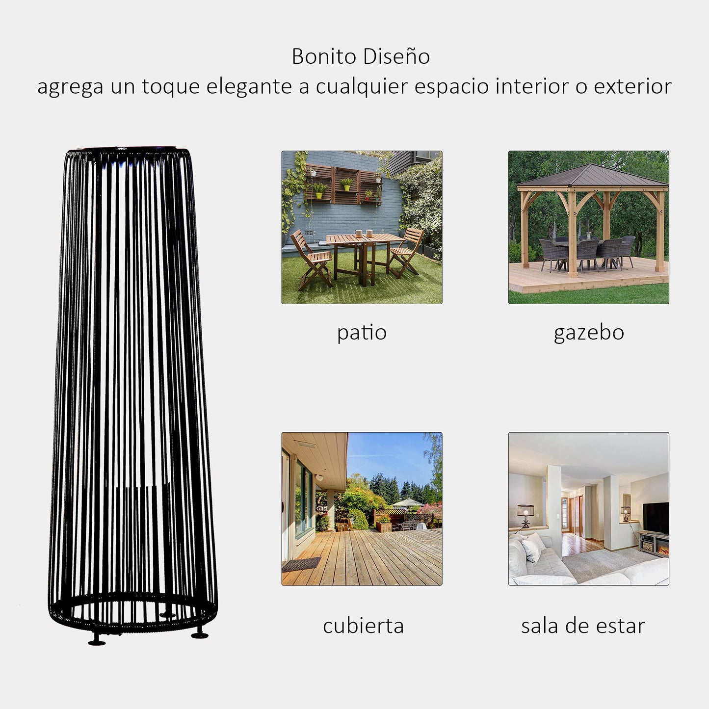 Outsunny Lámpara de Pie de Mimbre Ratán de Energía Solar con LED 0,8 W Interruptor de Control de Luz Automático Decoración para Exterior Ø21,5x61 cm Marrón