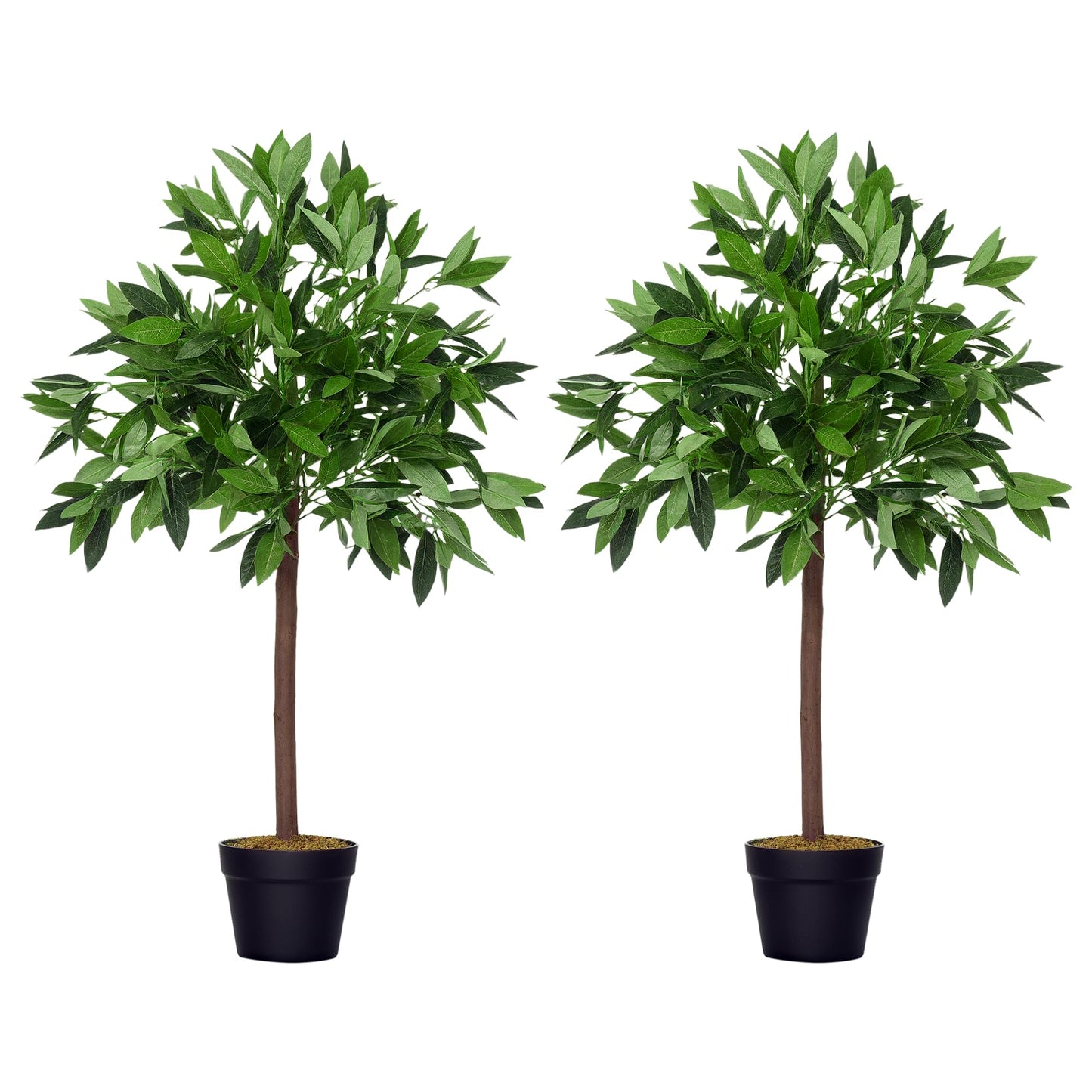 Outsunny 2 Plantas Artificiales de 90 cm de Altura Árboles de Laurel Decorativos con Maceta para Hogar Salón Uso en Interiores Verde