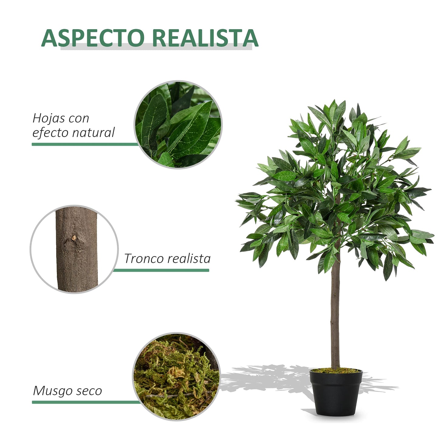 Outsunny 2 Plantas Artificiales de 90 cm de Altura Árboles de Laurel Decorativos con Maceta para Hogar Salón Uso en Interiores Verde